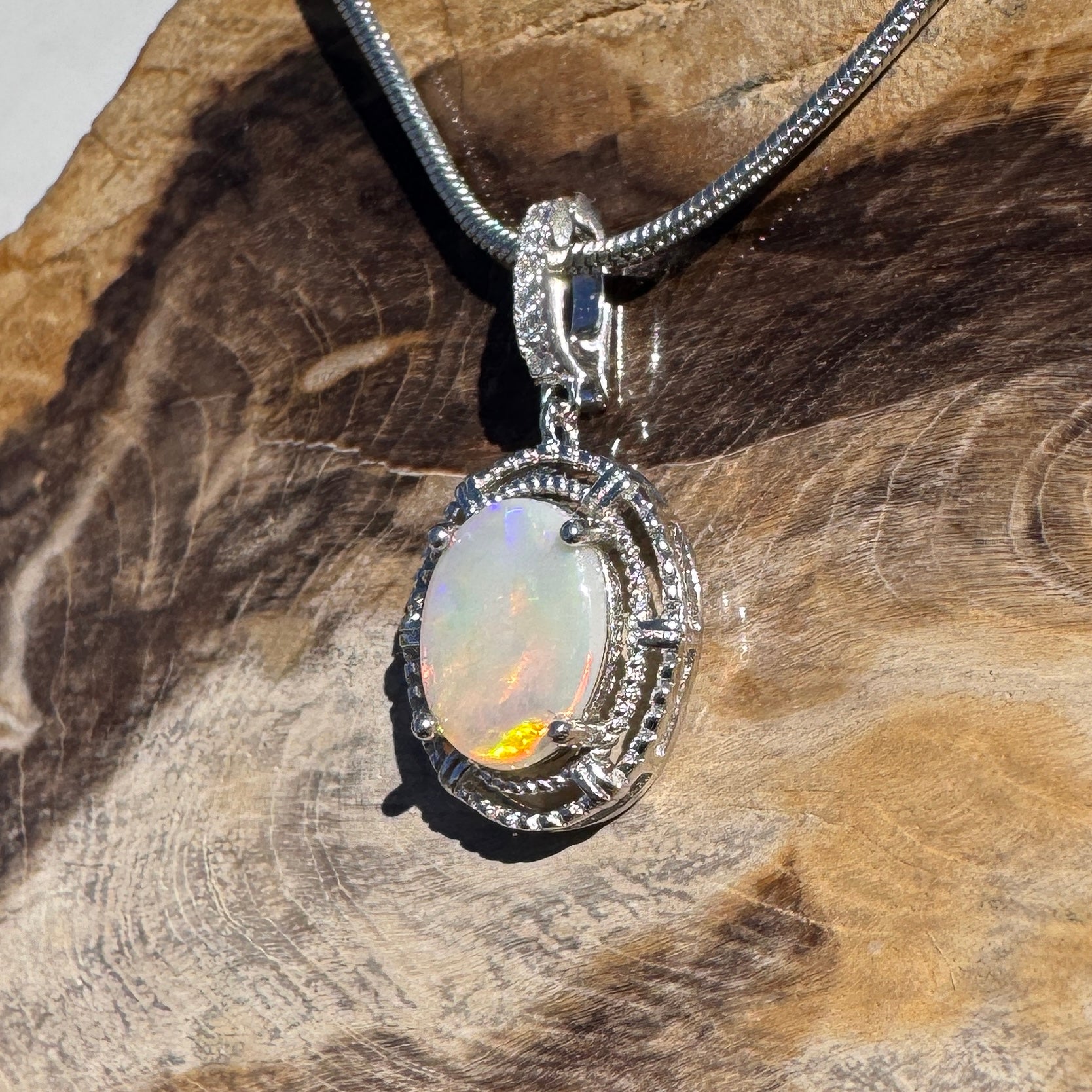 0.8ct Coober Pedy Opal Pendant Necklace ~ 'Katherine Gorge Amber' | 925 Sterling Silver | Solid Australian Opal