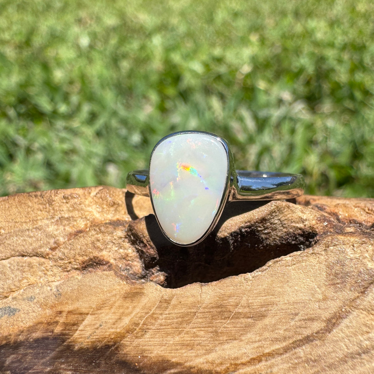 1.3ct Coober Pedy Opal Ring ~ 'Bridgetown Firelight' | 925 Sterling Silver | Solid Australian Opal