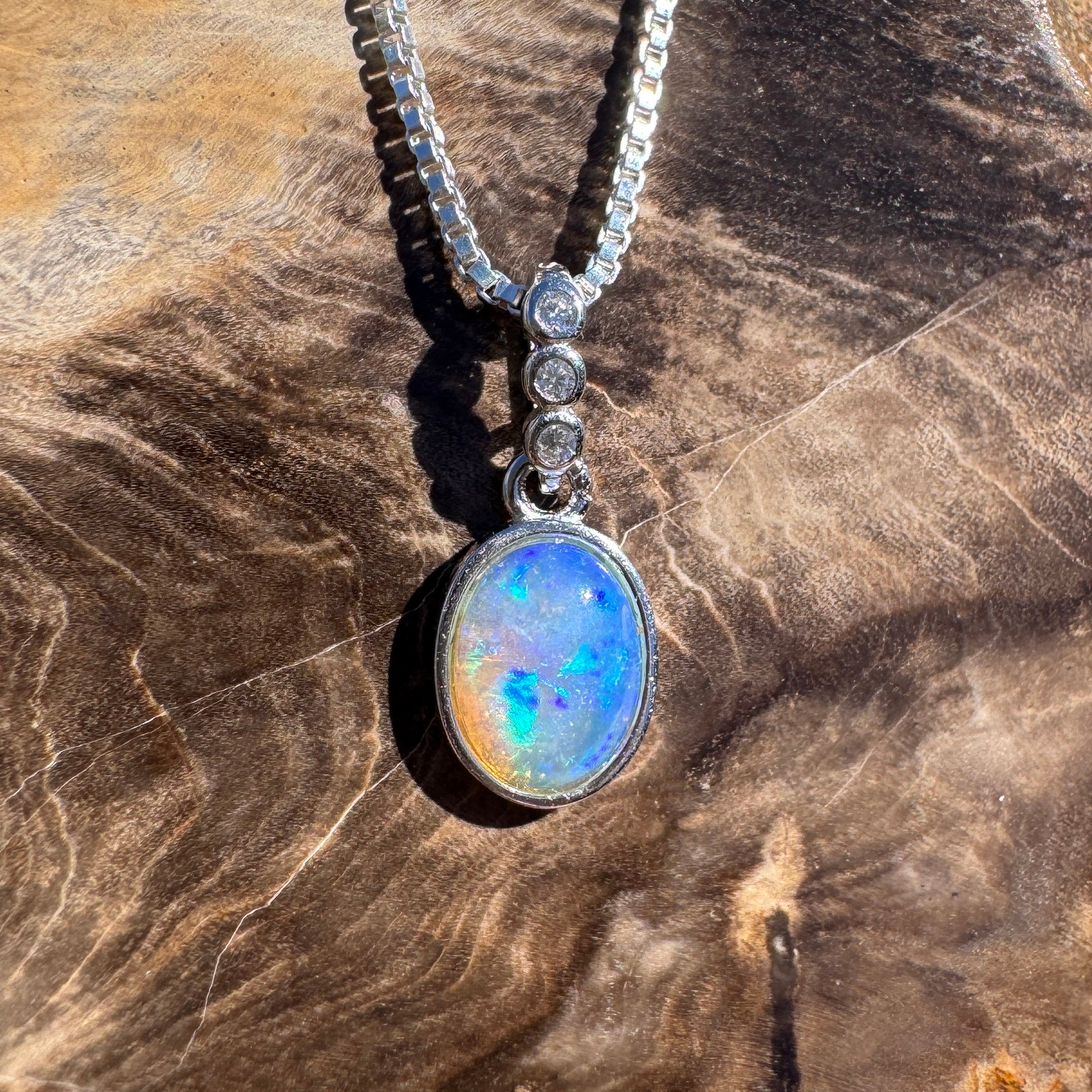 0.8ct Coober Pedy Opal Pendant Necklace ~ 'Glass House Colour' | 925 Sterling Silver | Solid Australian Opal