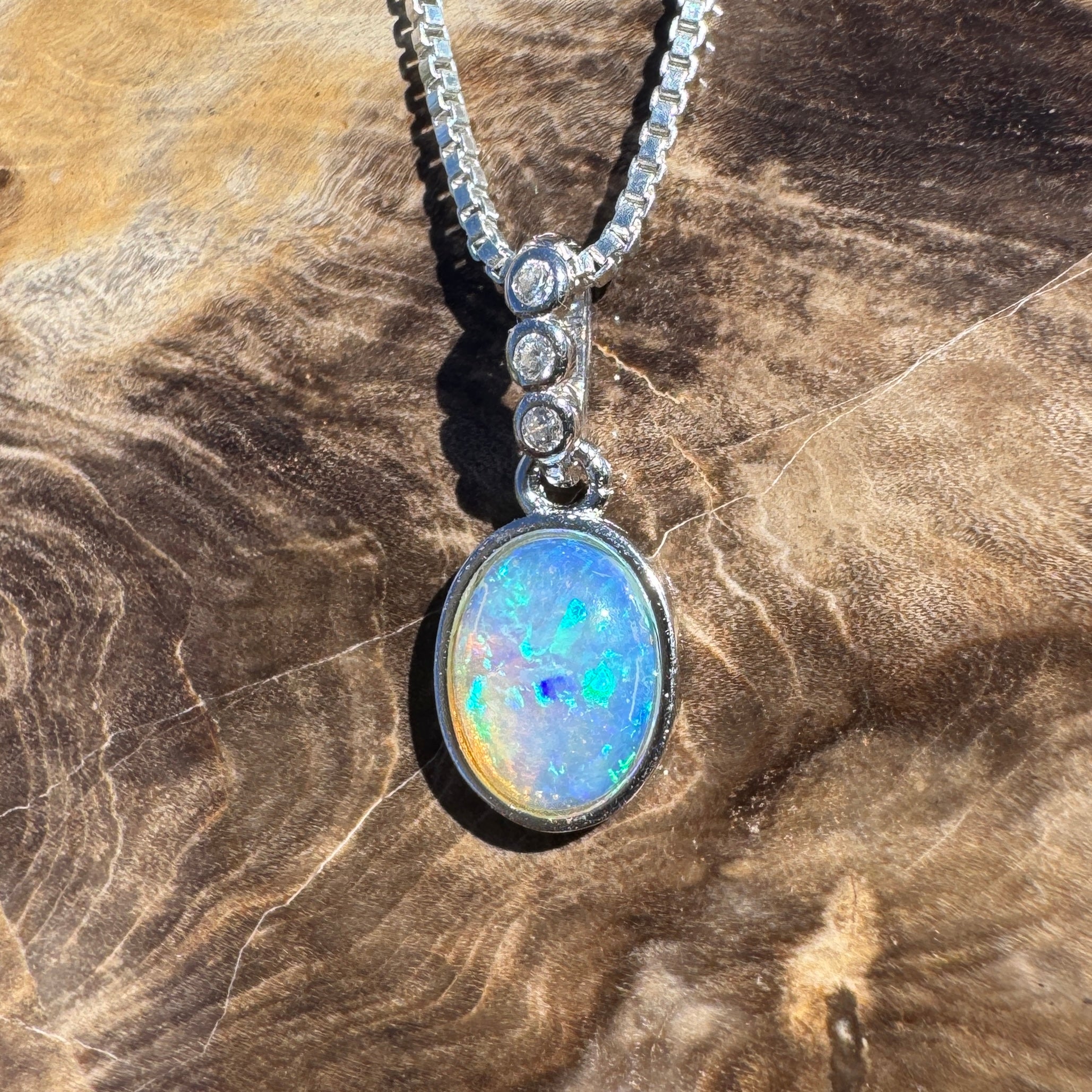 0.8ct Coober Pedy Opal Pendant Necklace ~ 'Glass House Colour' | 925 Sterling Silver | Solid Australian Opal