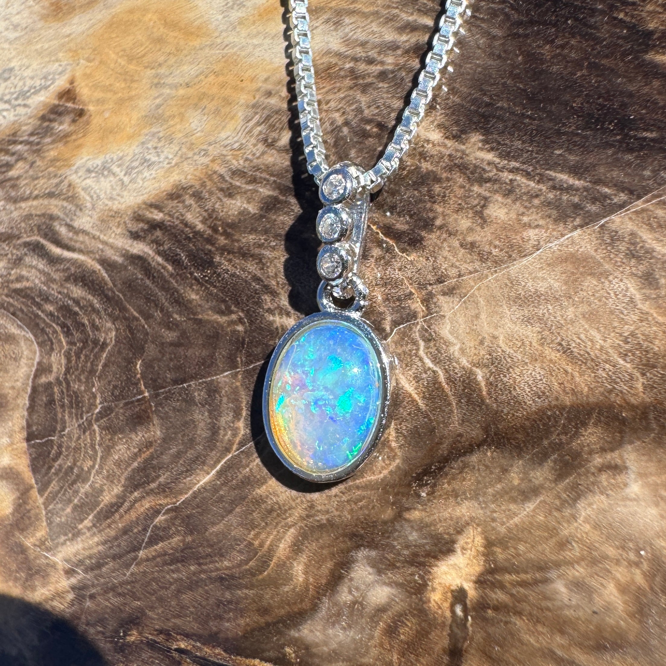 0.8ct Coober Pedy Opal Pendant Necklace ~ 'Glass House Colour' | 925 Sterling Silver | Solid Australian Opal