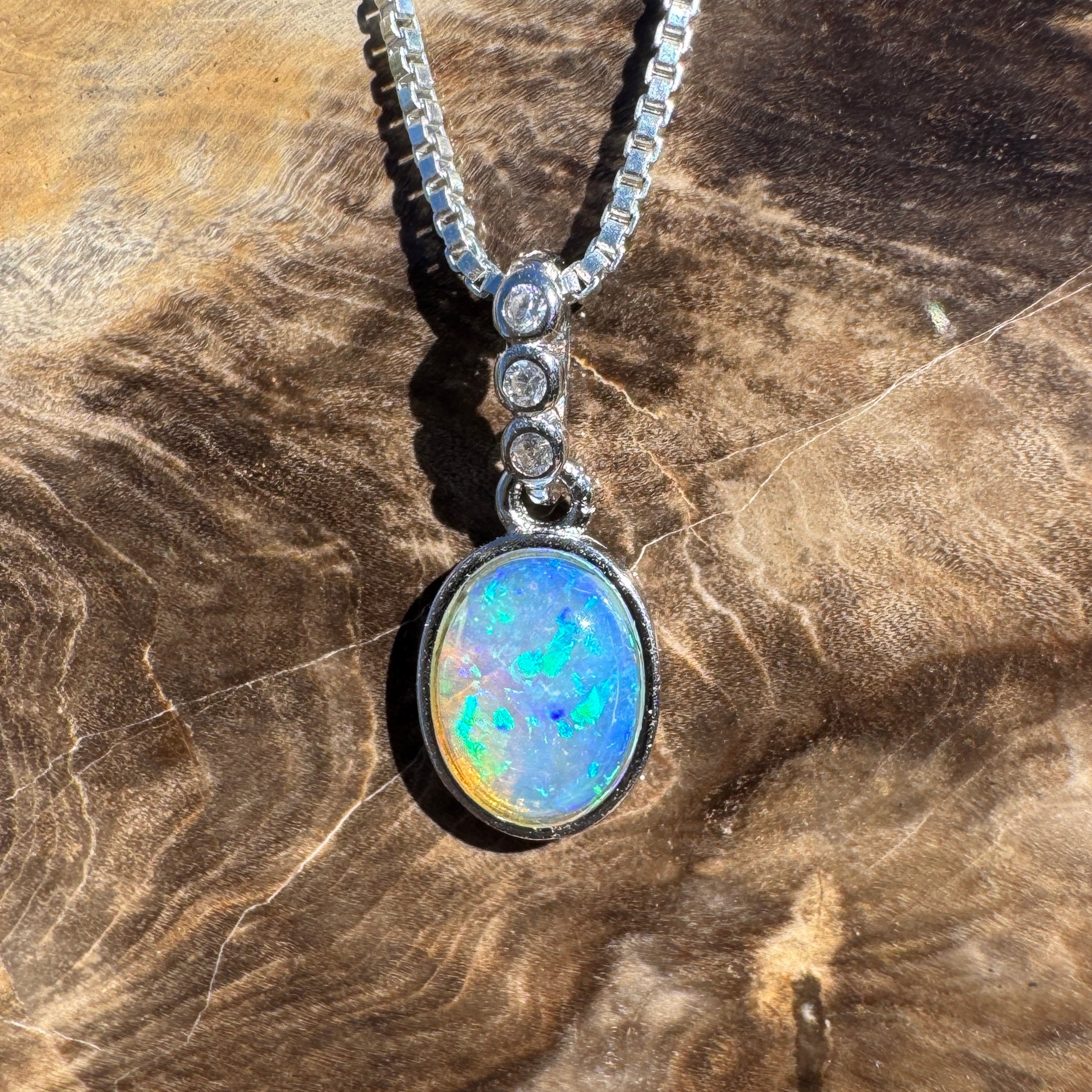0.8ct Coober Pedy Opal Pendant Necklace ~ 'Glass House Colour' | 925 Sterling Silver | Solid Australian Opal
