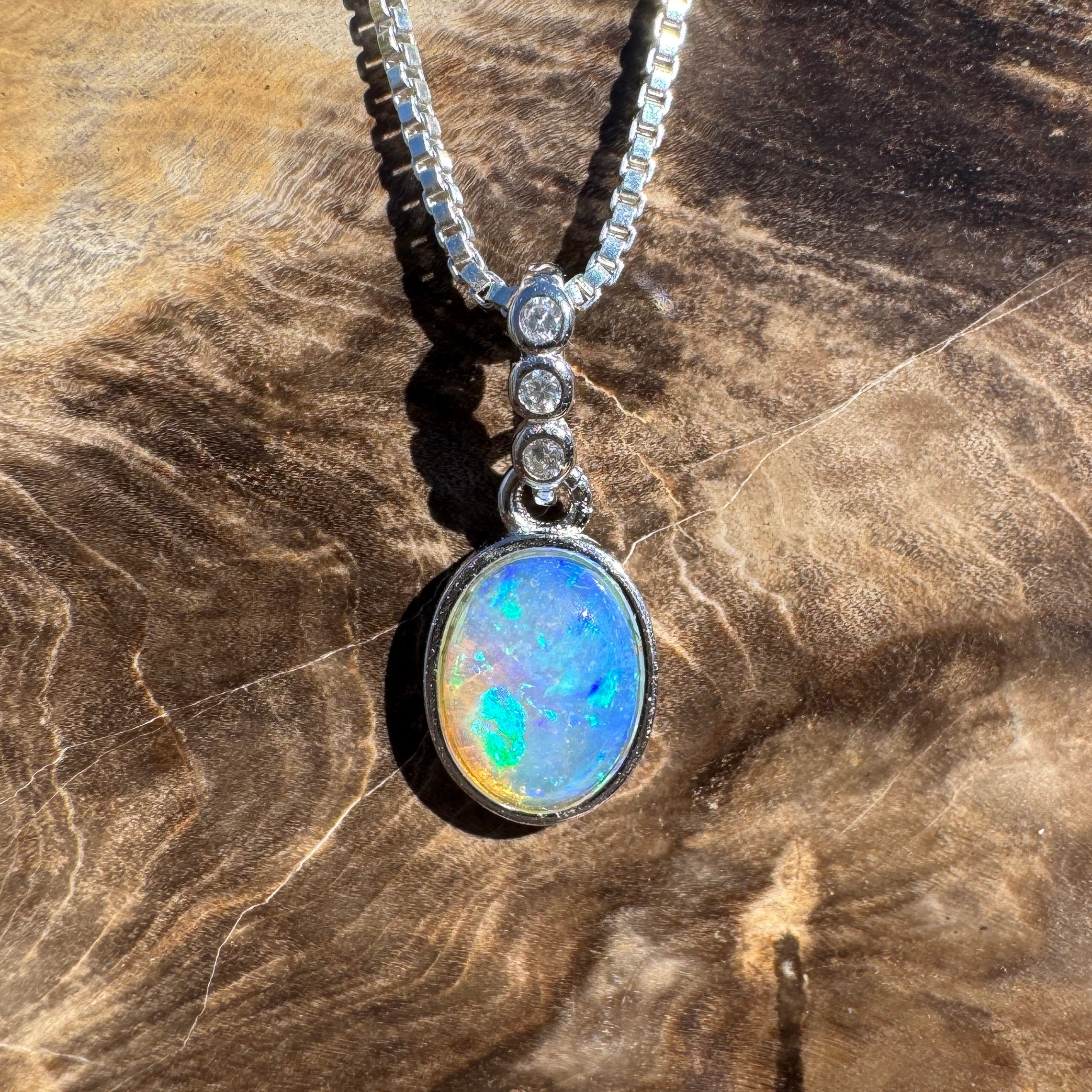 0.8ct Coober Pedy Opal Pendant Necklace ~ 'Glass House Colour' | 925 Sterling Silver | Solid Australian Opal