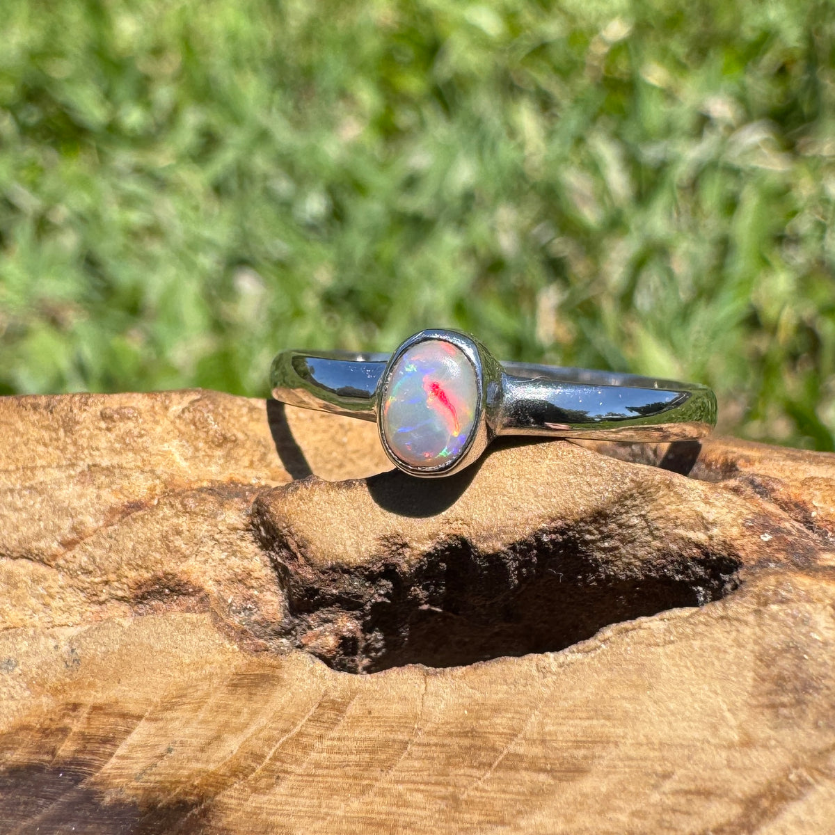0.4ct Lightning Ridge Opal Ring ~ 'Copeton Fire' | 925 Sterling Silver | Solid Australian Opal