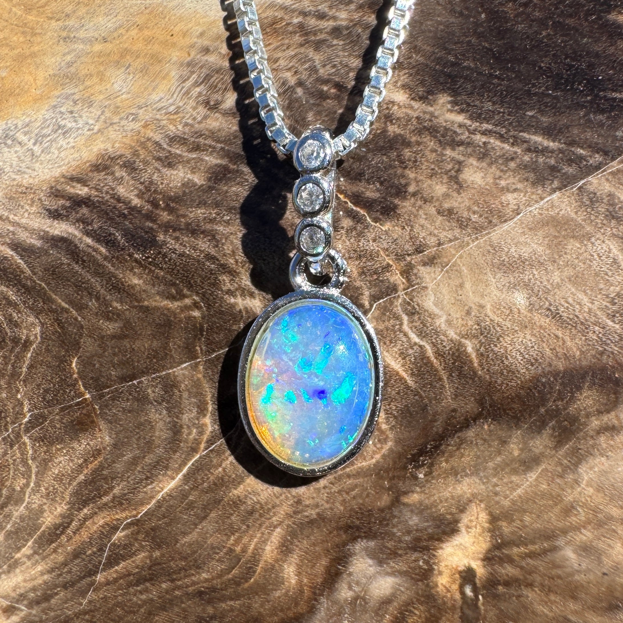 0.8ct Coober Pedy Opal Pendant Necklace ~ 'Glass House Colour' | 925 Sterling Silver | Solid Australian Opal