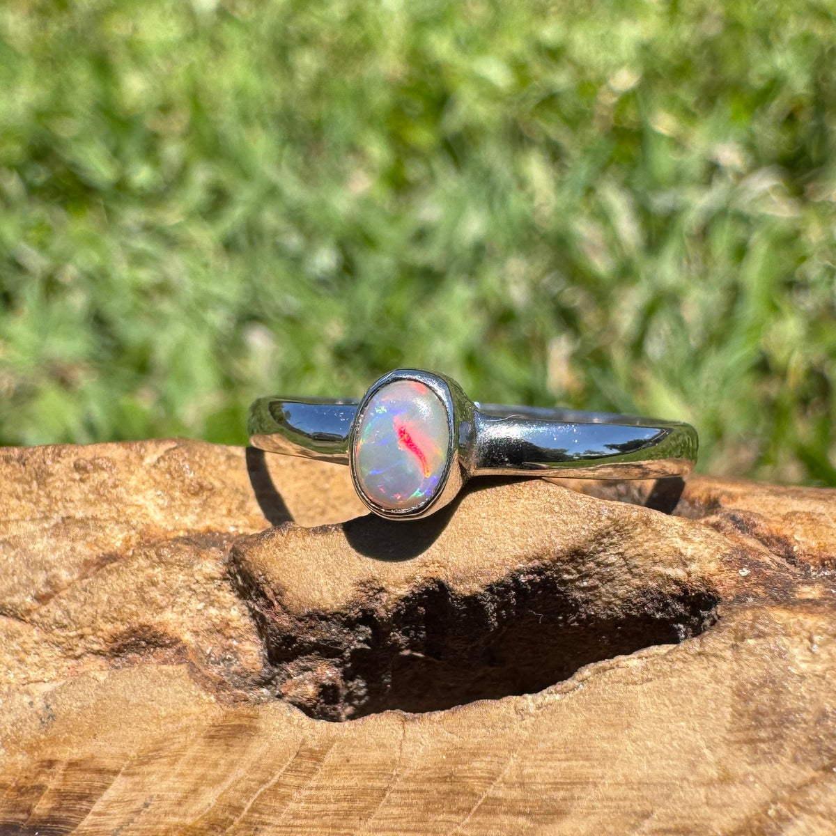 0.4ct Lightning Ridge Opal Ring ~ 'Copeton Fire' | 925 Sterling Silver | Solid Australian Opal