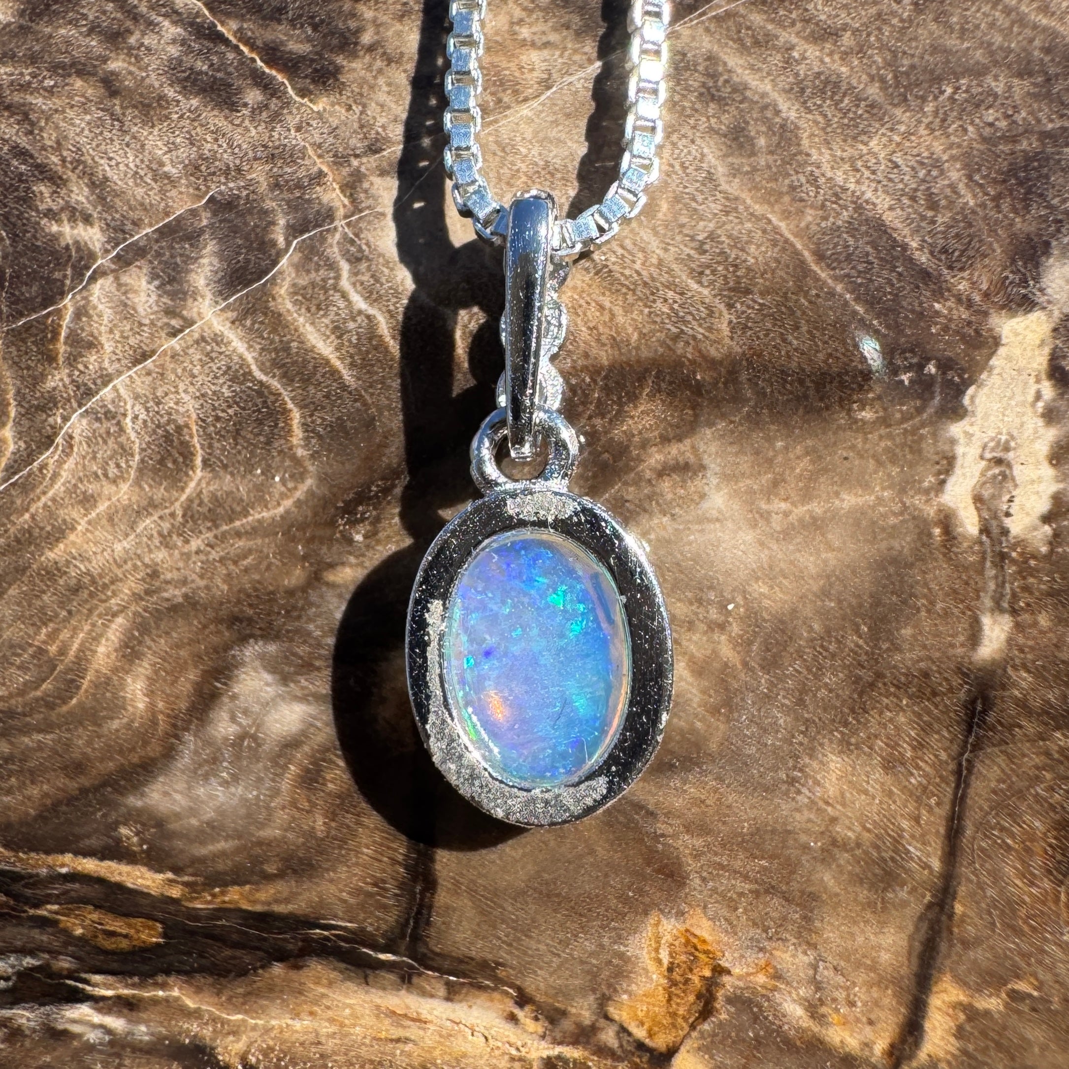 0.8ct Coober Pedy Opal Pendant Necklace ~ 'Glass House Colour' | 925 Sterling Silver | Solid Australian Opal