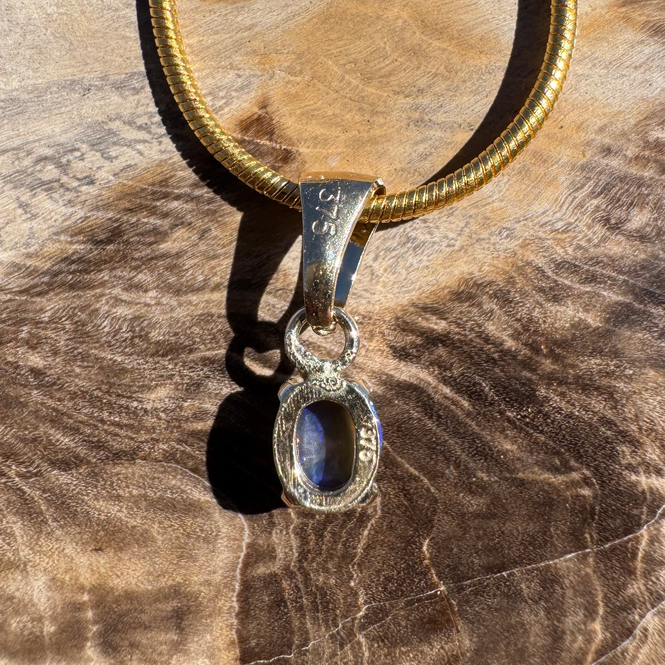 0.3ct Lightning Ridge Semi Black Opal Pendant Necklace ~ 'Broome Violet' | 9ct Yellow Gold | Solid Australian Opal