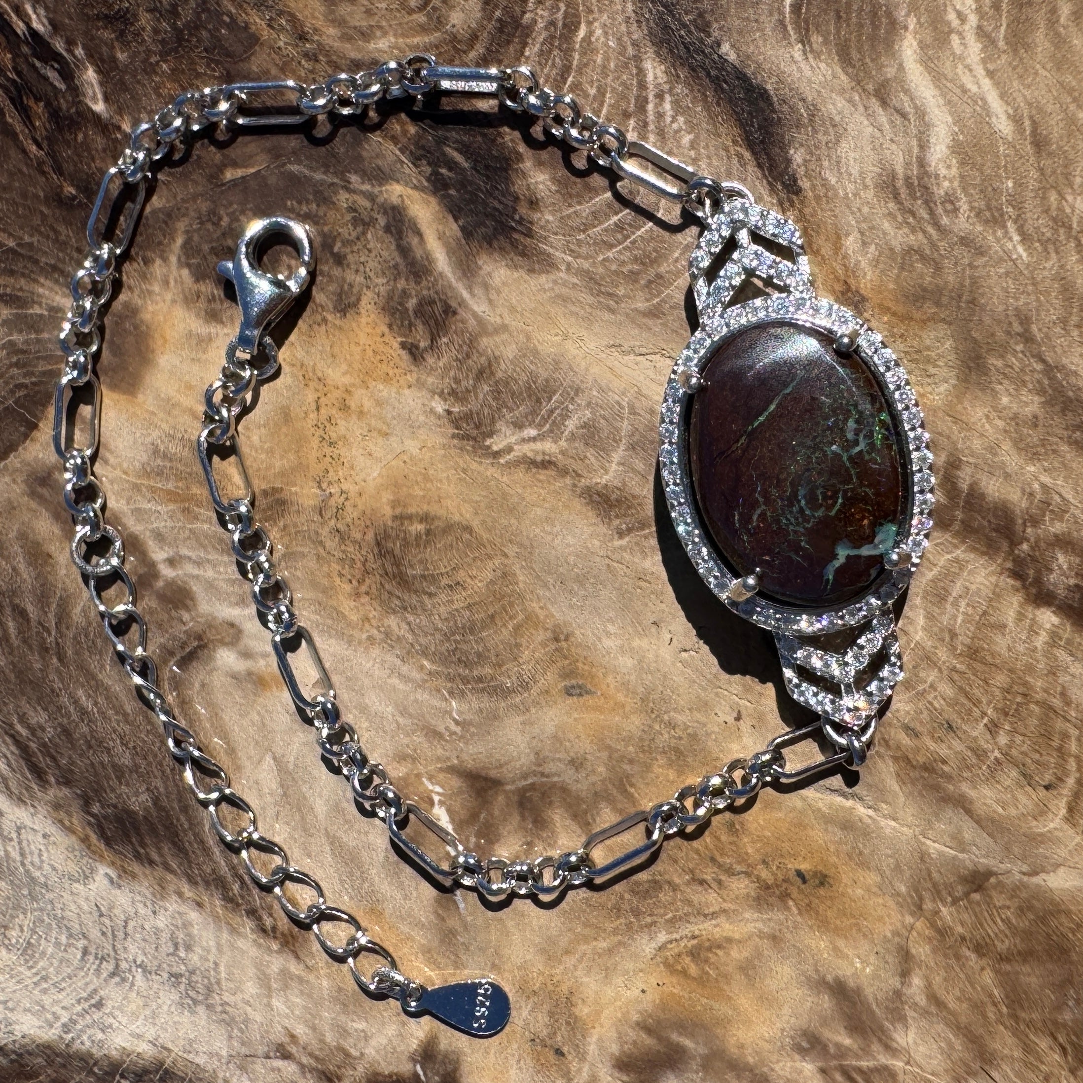 2.9ct Queensland Opal Bracelet ~ 'Murray River Green' | 925 Sterling Silver | Solid Australian Opal