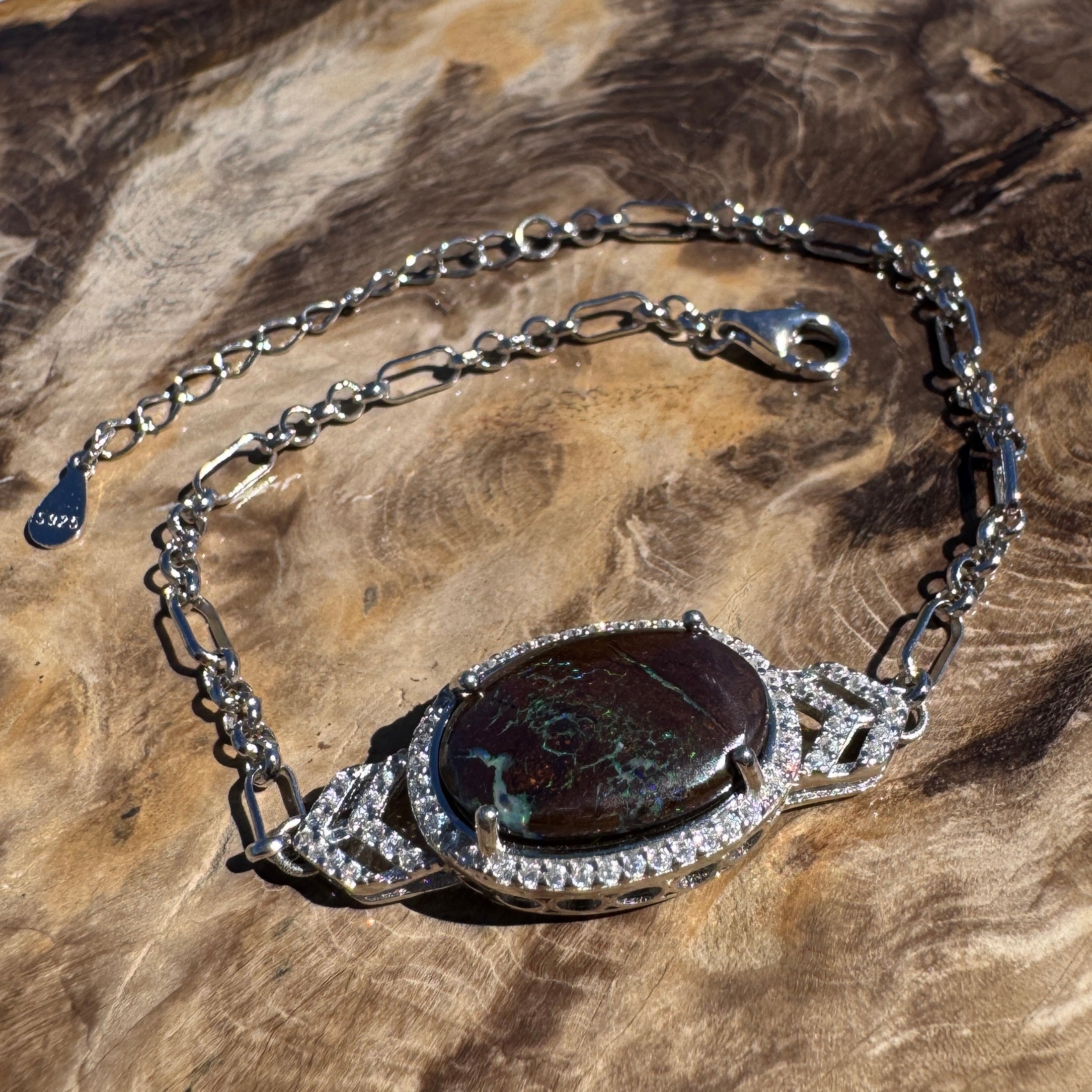 2.9ct Queensland Opal Bracelet ~ 'Murray River Green' | 925 Sterling Silver | Solid Australian Opal