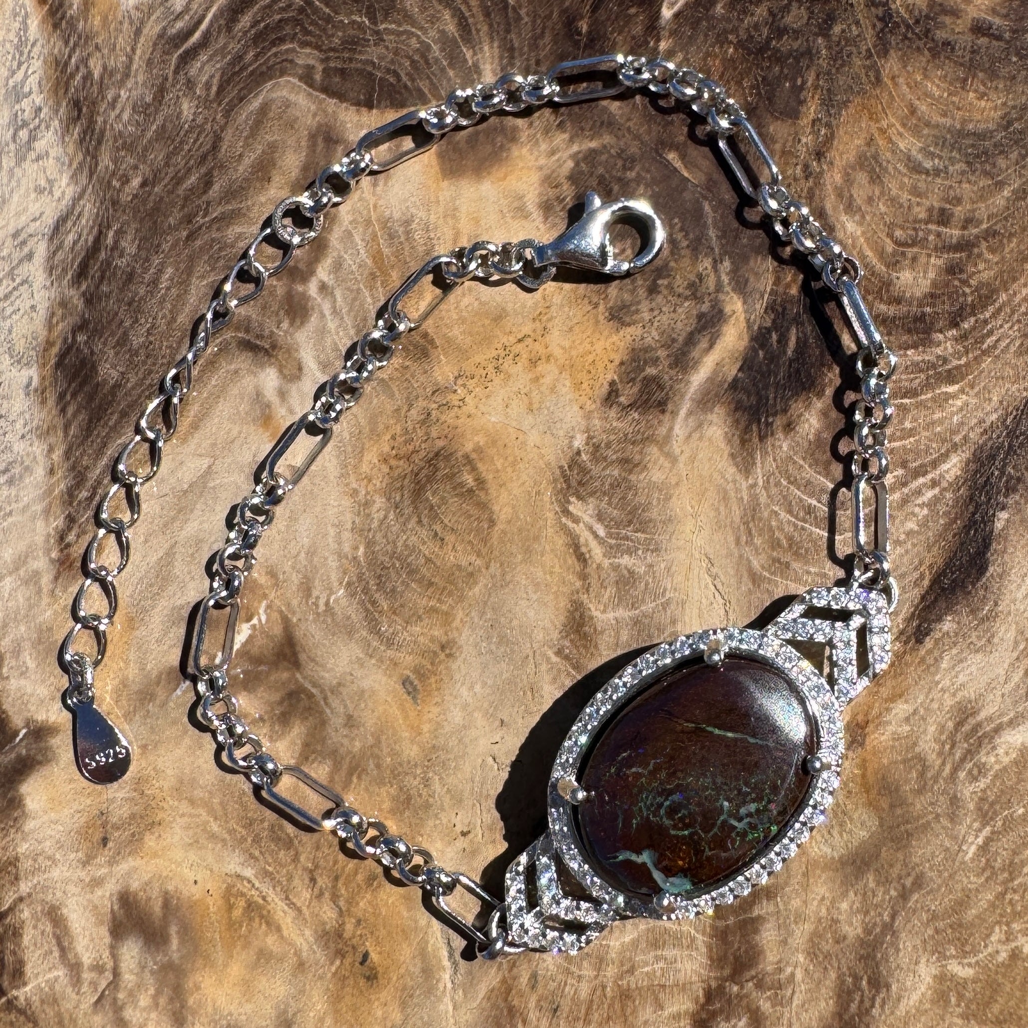 2.9ct Queensland Opal Bracelet ~ 'Murray River Green' | 925 Sterling Silver | Solid Australian Opal