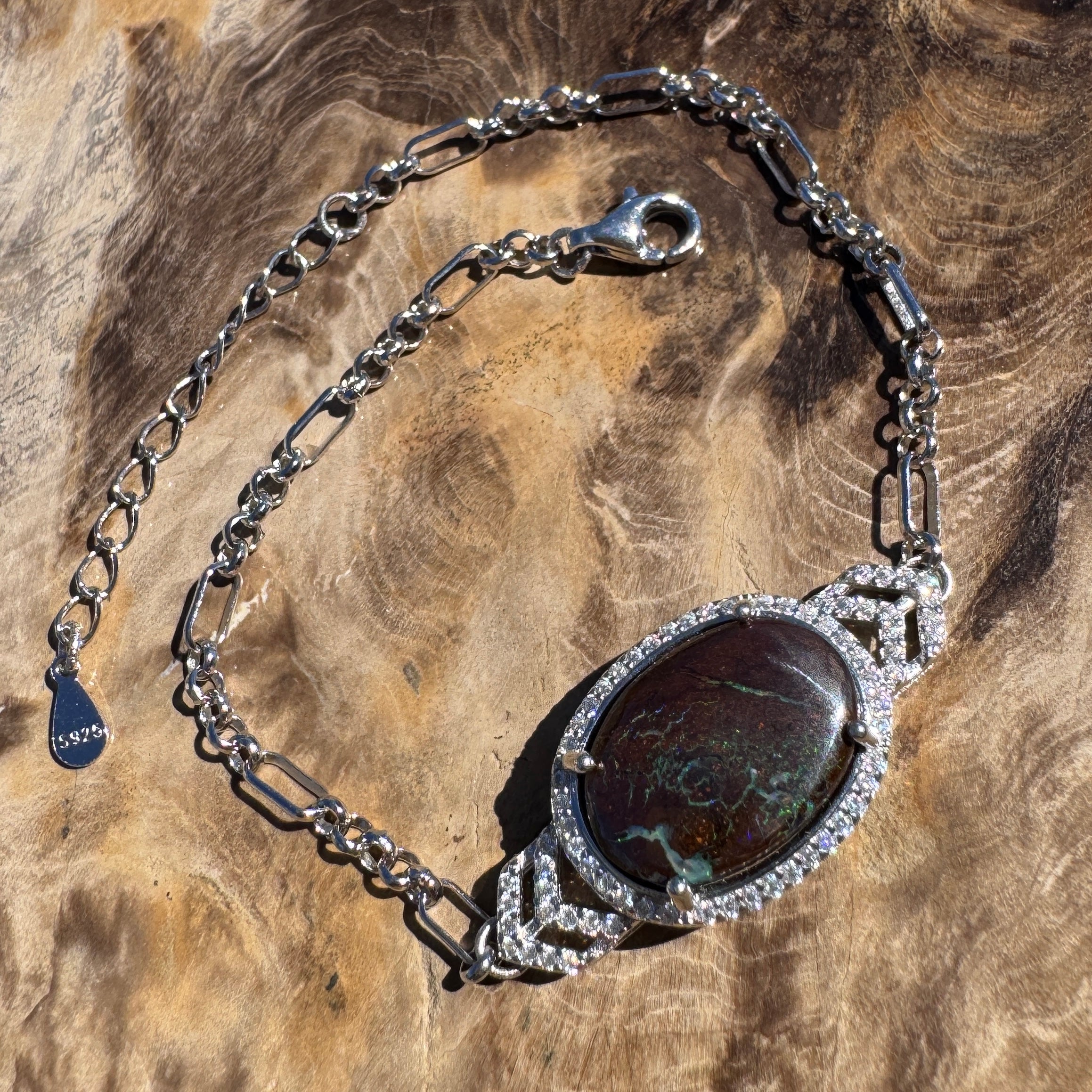 2.9ct Queensland Opal Bracelet ~ 'Murray River Green' | 925 Sterling Silver | Solid Australian Opal