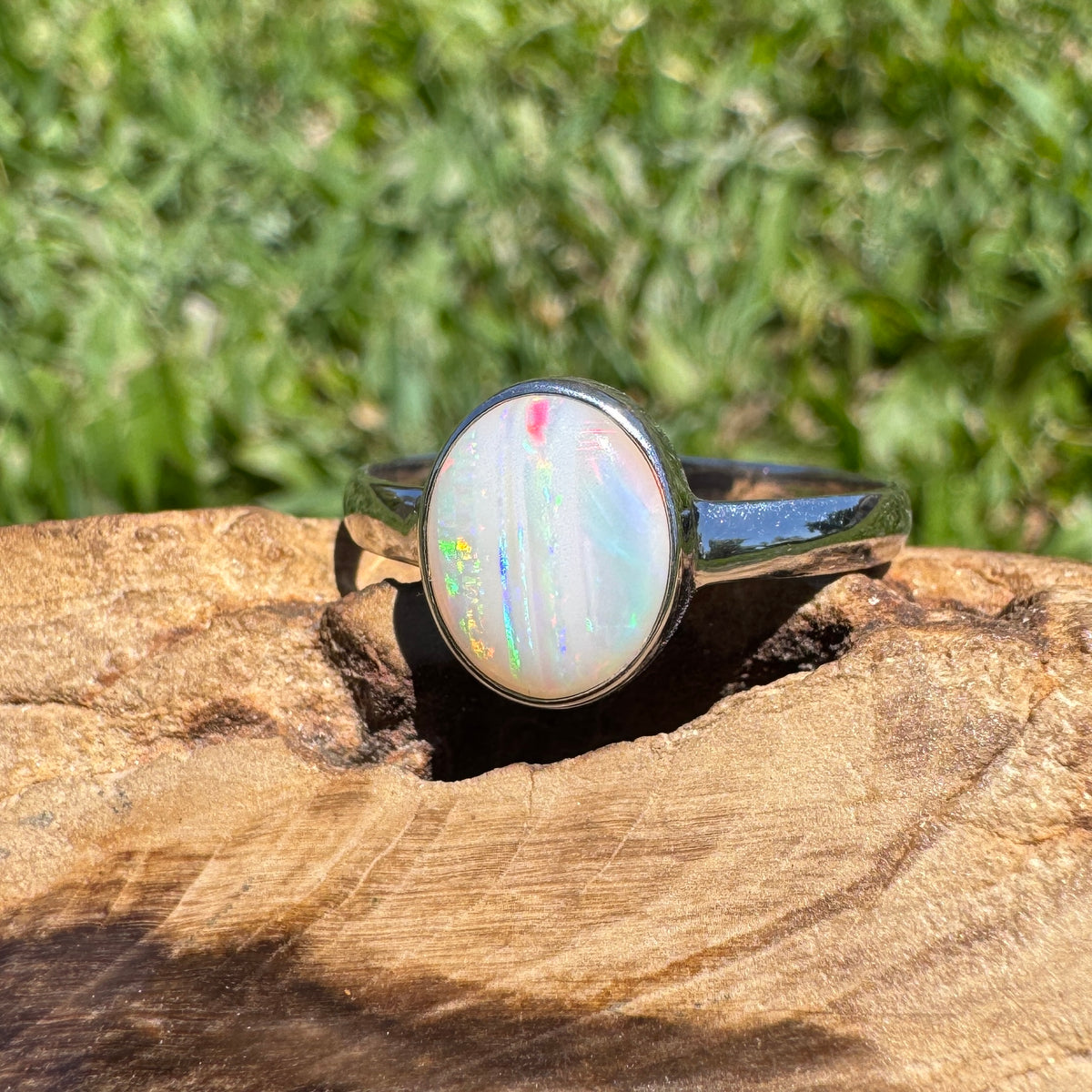 1.3ct Coober Pedy Opal Ring ~ 'Rosebery Blaze' | 925 Sterling Silver | Solid Australian Opal