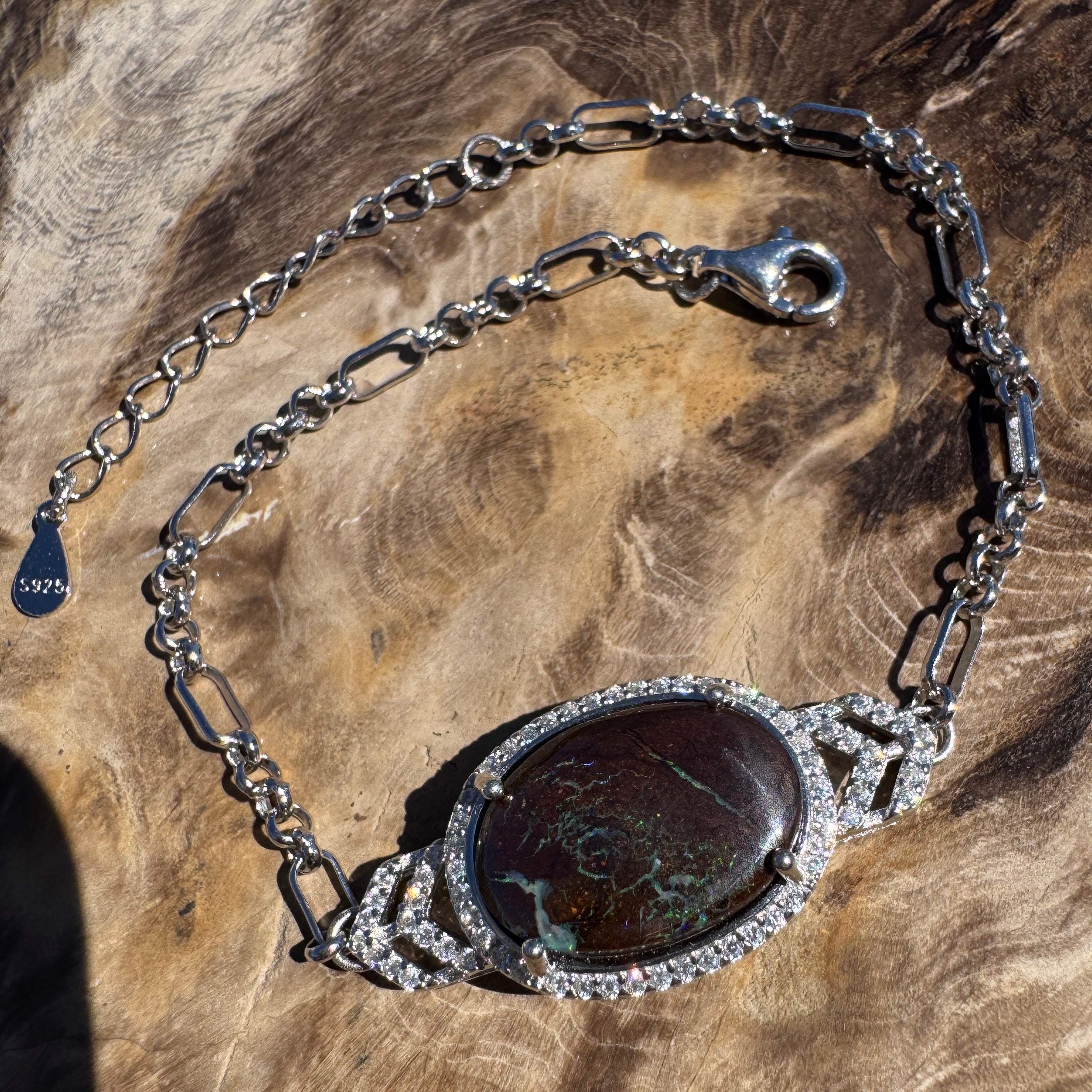 2.9ct Queensland Opal Bracelet ~ 'Murray River Green' | 925 Sterling Silver | Solid Australian Opal