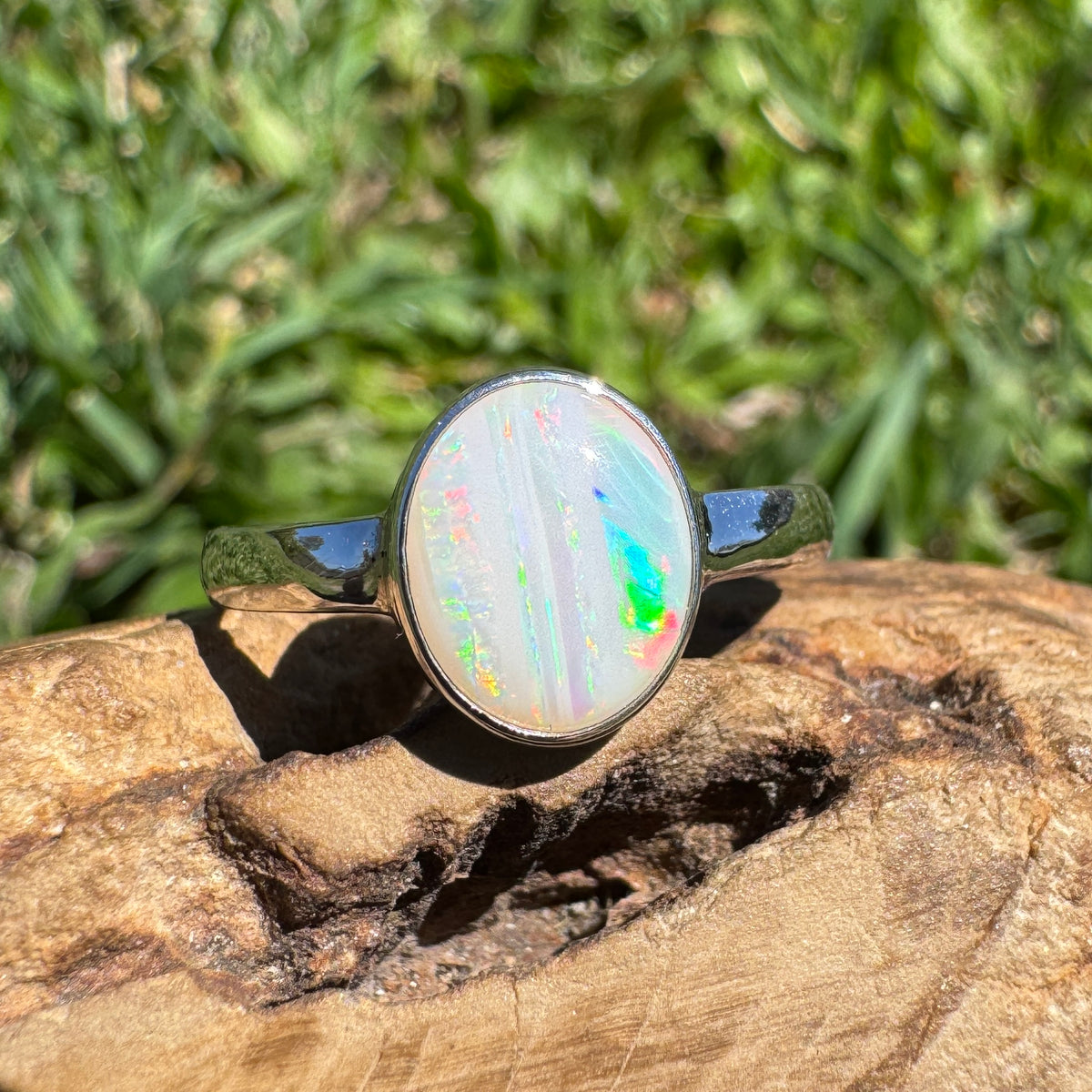 1.3ct Coober Pedy Opal Ring ~ 'Rosebery Blaze' | 925 Sterling Silver | Solid Australian Opal