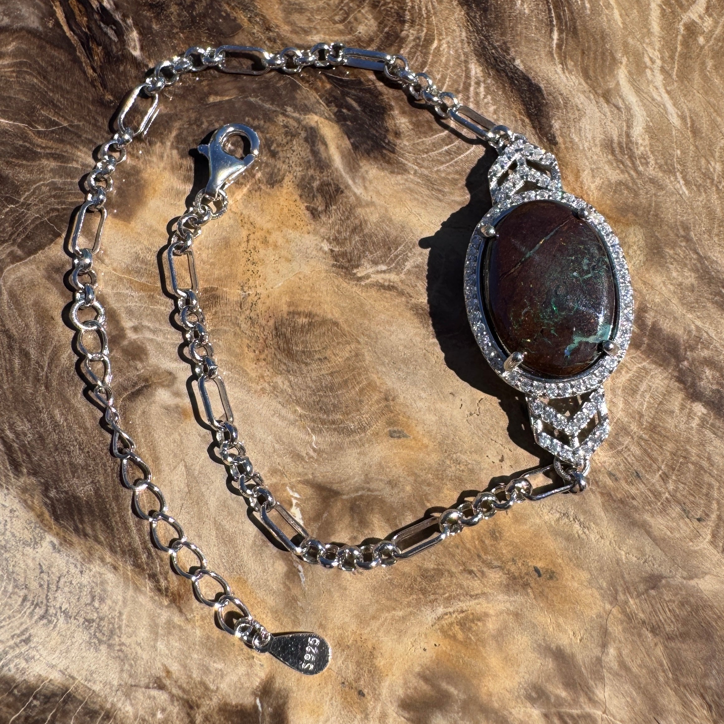 2.9ct Queensland Opal Bracelet ~ 'Murray River Green' | 925 Sterling Silver | Solid Australian Opal