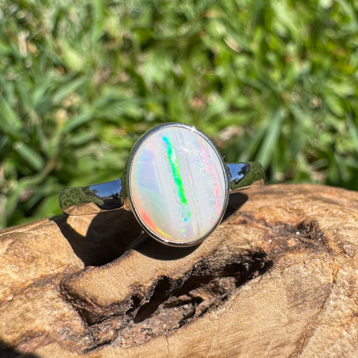 1.3ct Coober Pedy Opal Ring ~ 'Rosebery Blaze' | 925 Sterling Silver | Solid Australian Opal
