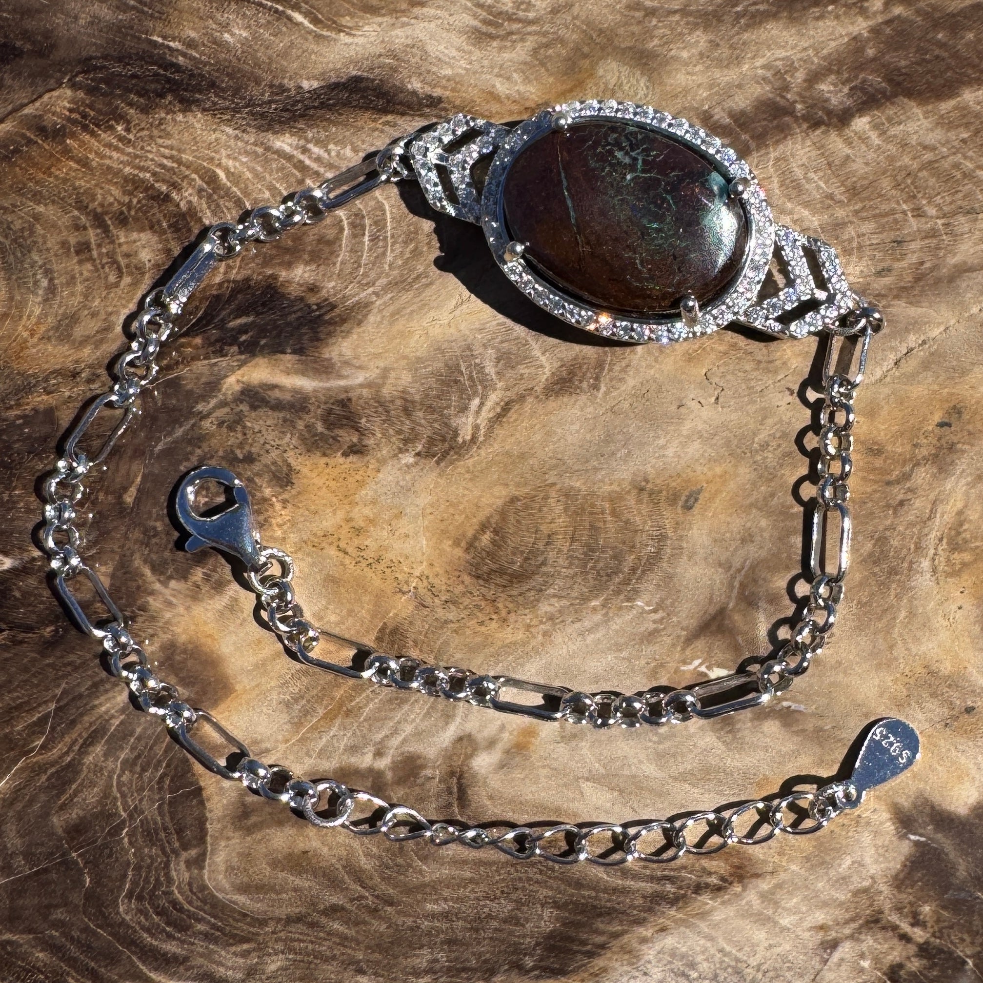 2.9ct Queensland Opal Bracelet ~ 'Murray River Green' | 925 Sterling Silver | Solid Australian Opal