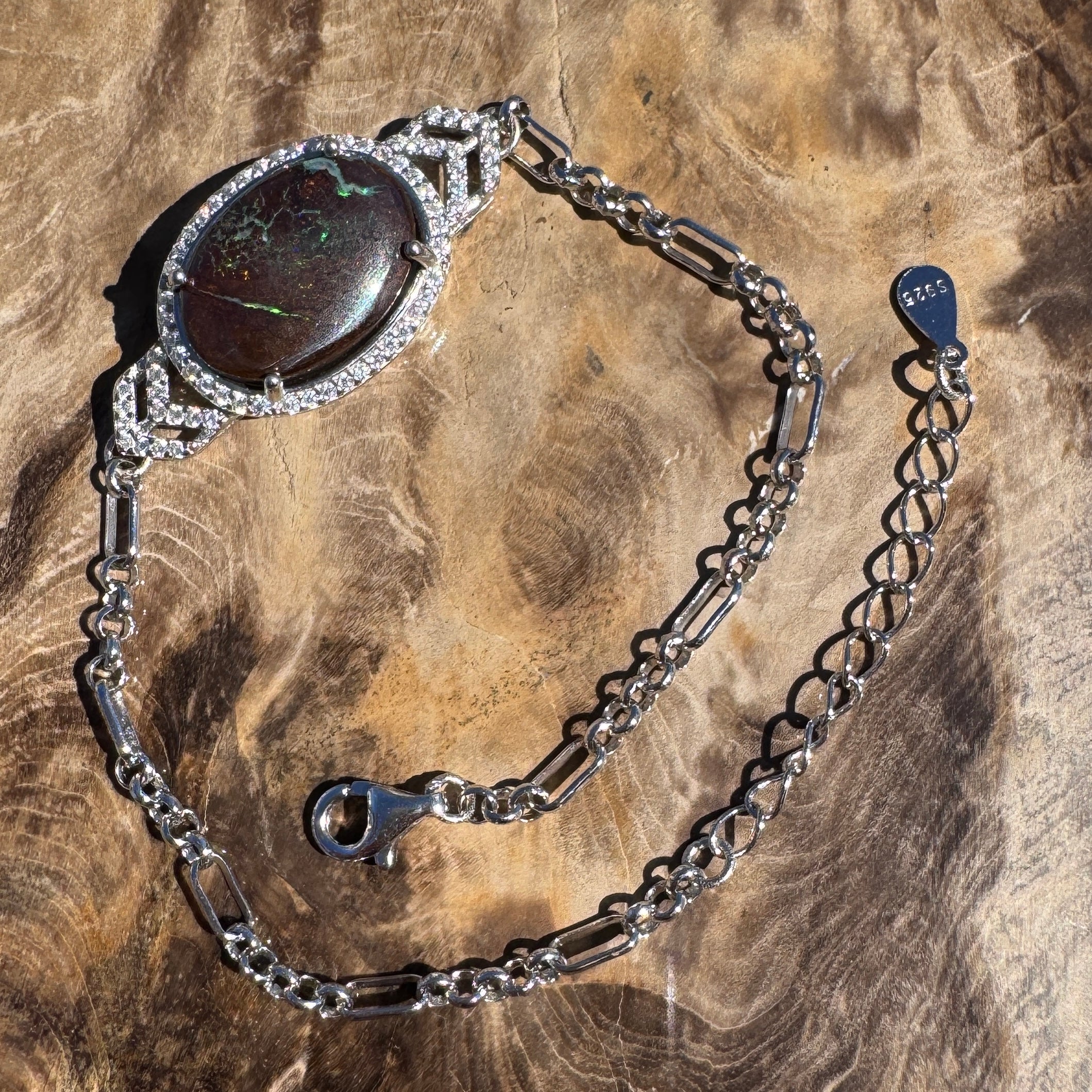 2.9ct Queensland Opal Bracelet ~ 'Murray River Green' | 925 Sterling Silver | Solid Australian Opal