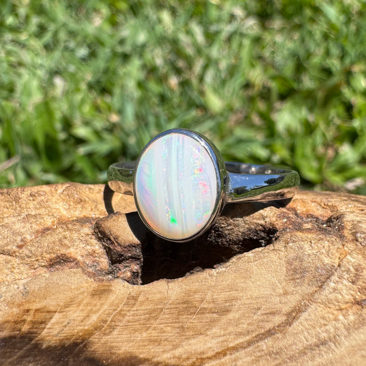 1.3ct Coober Pedy Opal Ring ~ 'Rosebery Blaze' | 925 Sterling Silver | Solid Australian Opal