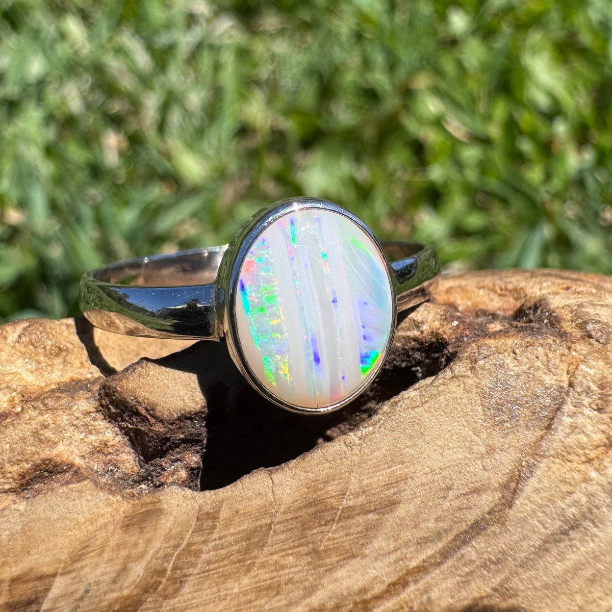 1.3ct Coober Pedy Opal Ring ~ 'Rosebery Blaze' | 925 Sterling Silver | Solid Australian Opal
