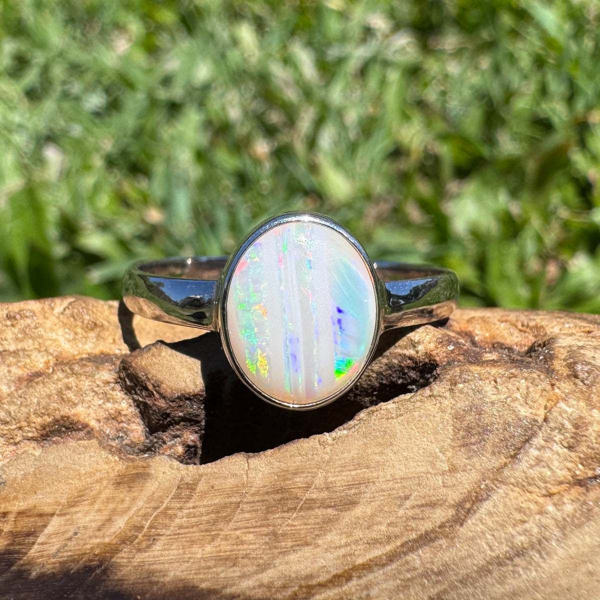 1.3ct Coober Pedy Opal Ring ~ 'Rosebery Blaze' | 925 Sterling Silver | Solid Australian Opal