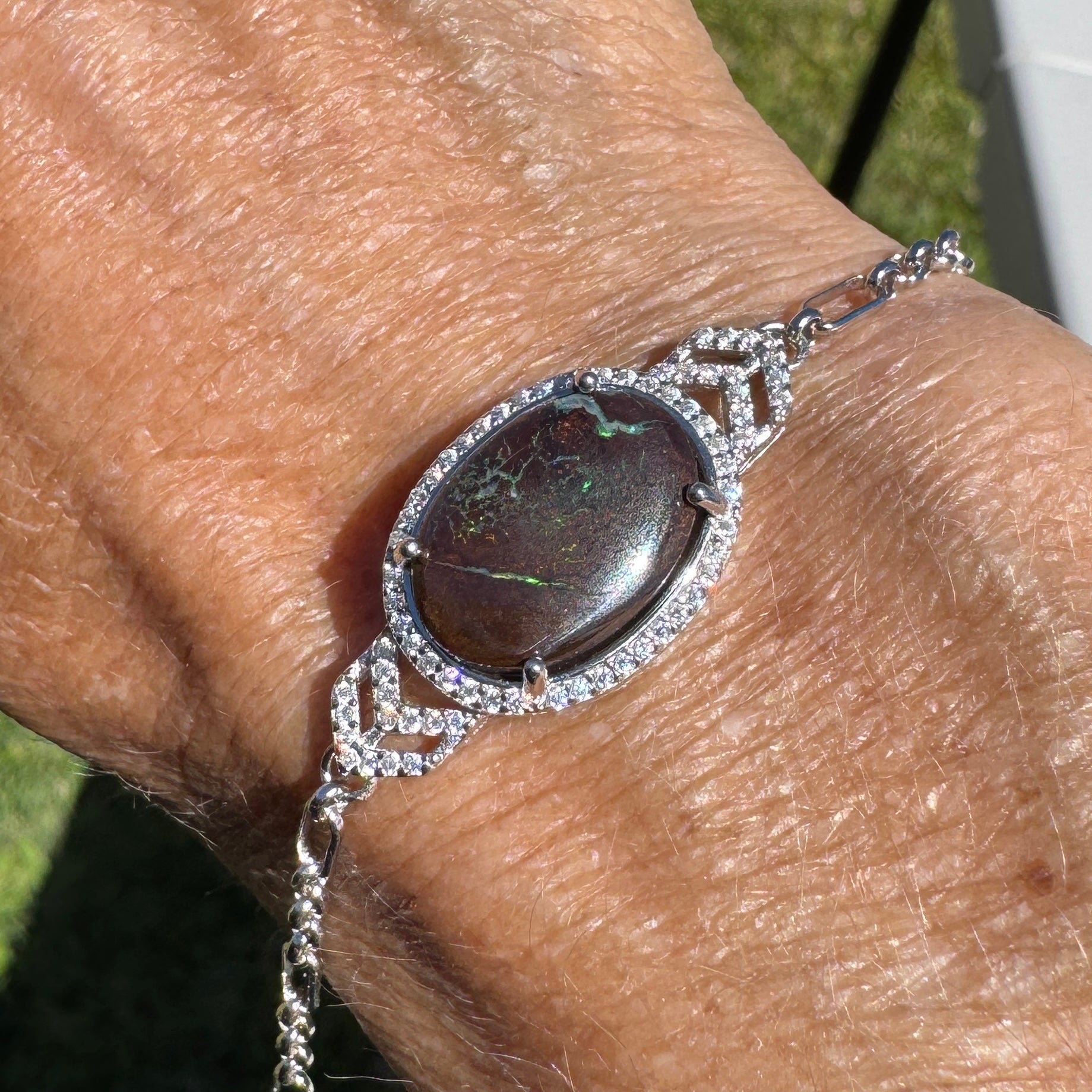 2.9ct Queensland Opal Bracelet ~ 'Murray River Green' | 925 Sterling Silver | Solid Australian Opal