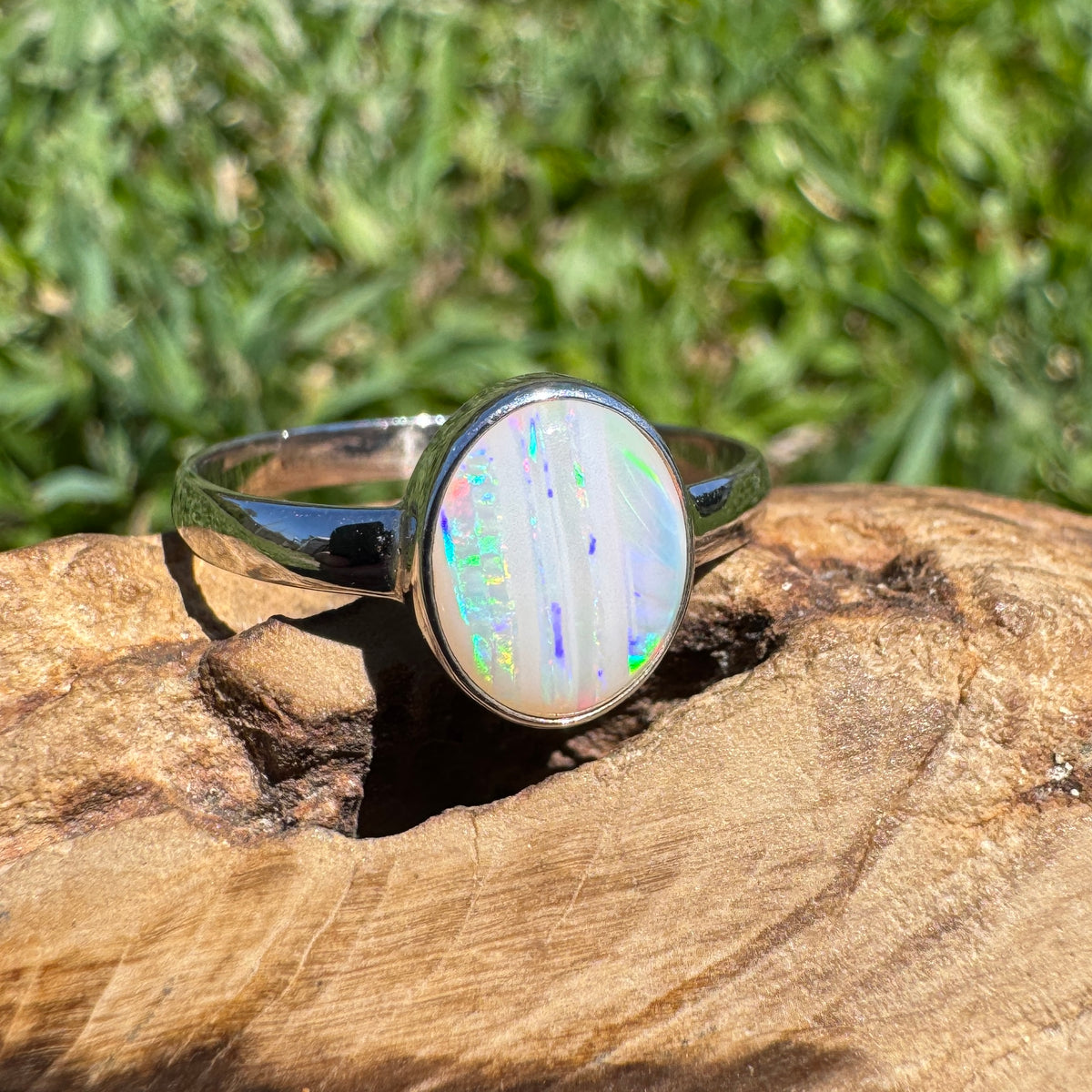 1.3ct Coober Pedy Opal Ring ~ 'Rosebery Blaze' | 925 Sterling Silver | Solid Australian Opal
