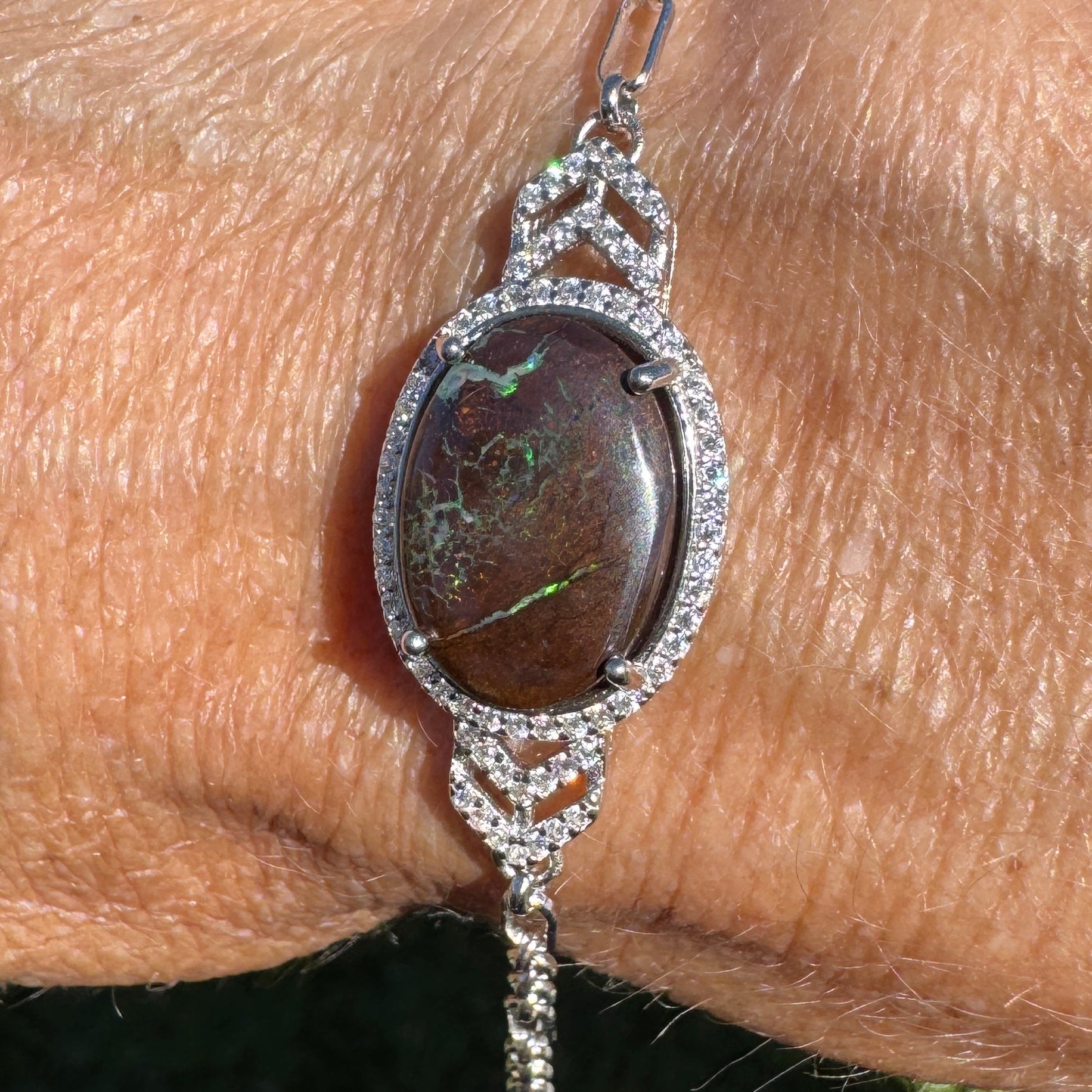 2.9ct Queensland Opal Bracelet ~ 'Murray River Green' | 925 Sterling Silver | Solid Australian Opal