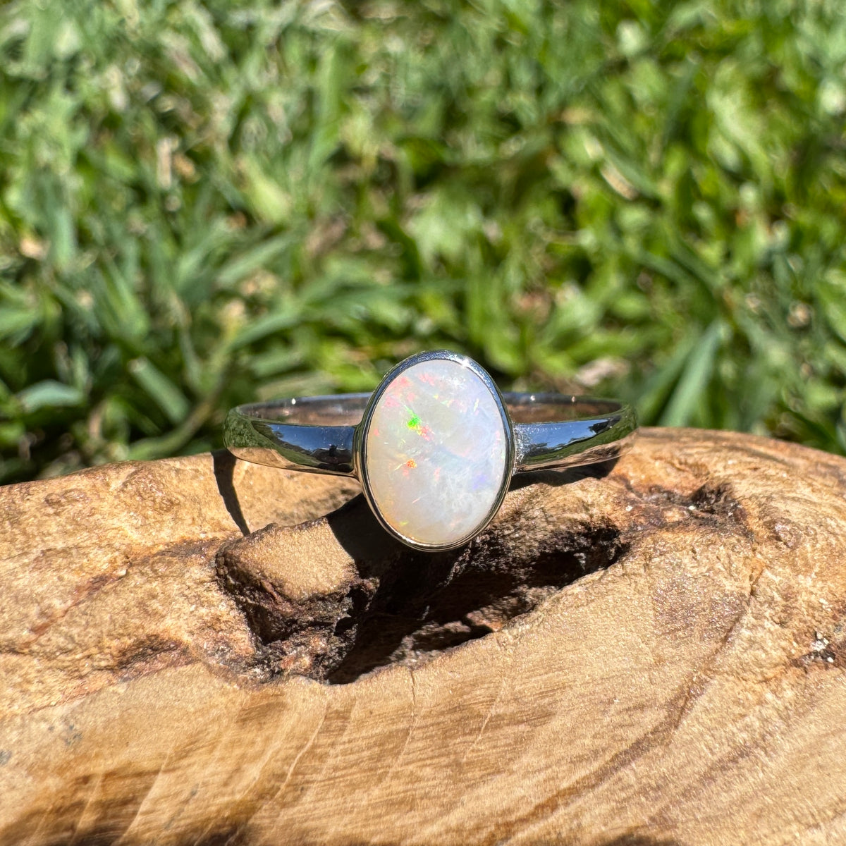 0.9ct Coober Pedy Opal Ring ~ 'Queenstown Firelight' | 925 Sterling Silver | Solid Australian Opal
