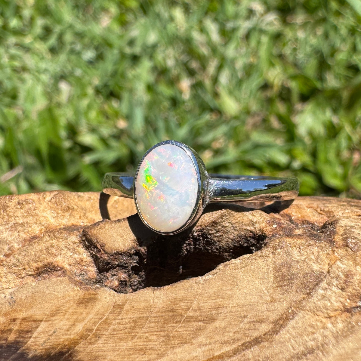0.9ct Coober Pedy Opal Ring ~ 'Queenstown Firelight' | 925 Sterling Silver | Solid Australian Opal