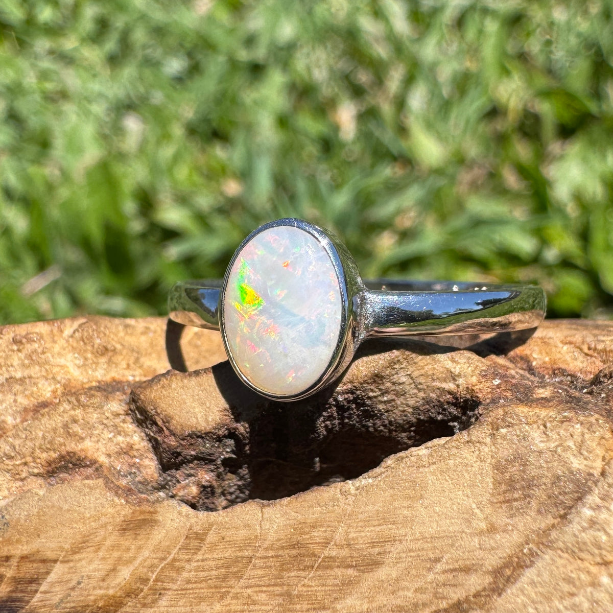 0.9ct Coober Pedy Opal Ring ~ 'Queenstown Firelight' | 925 Sterling Silver | Solid Australian Opal