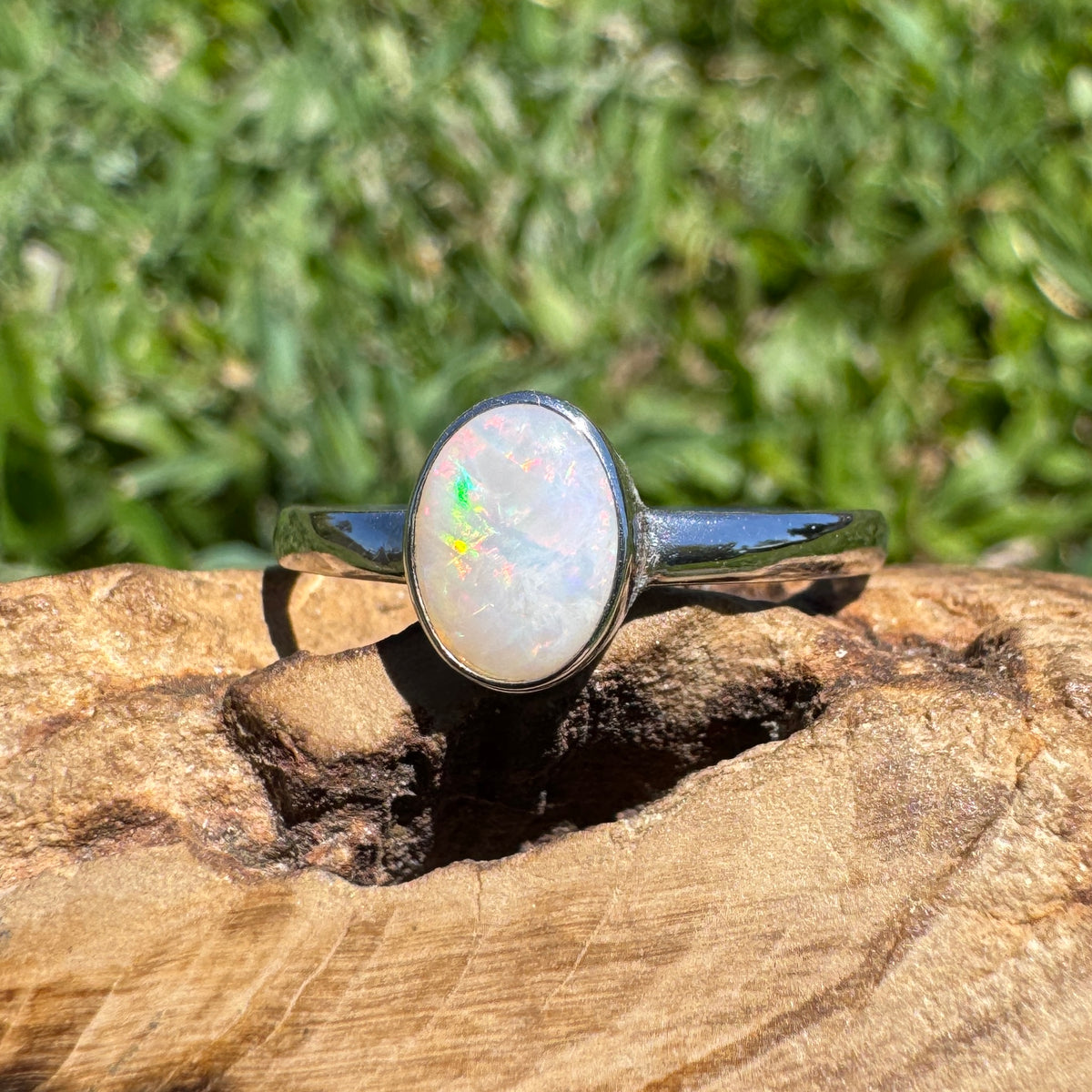 0.9ct Coober Pedy Opal Ring ~ 'Queenstown Firelight' | 925 Sterling Silver | Solid Australian Opal
