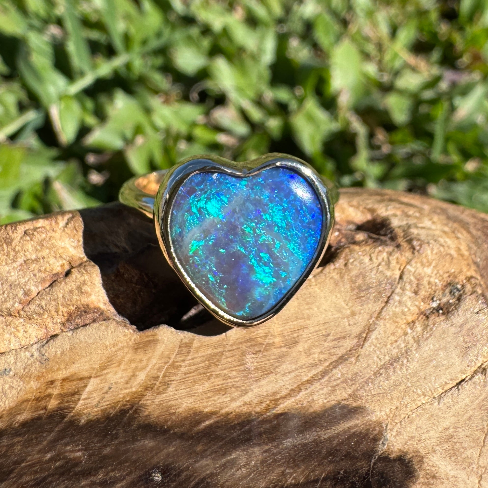 3.9ct Lightning Ridge Semi Black Opal Ring ~ 'Ningaloo Blaze' | 9ct Yellow Gold | Solid Australian Opal