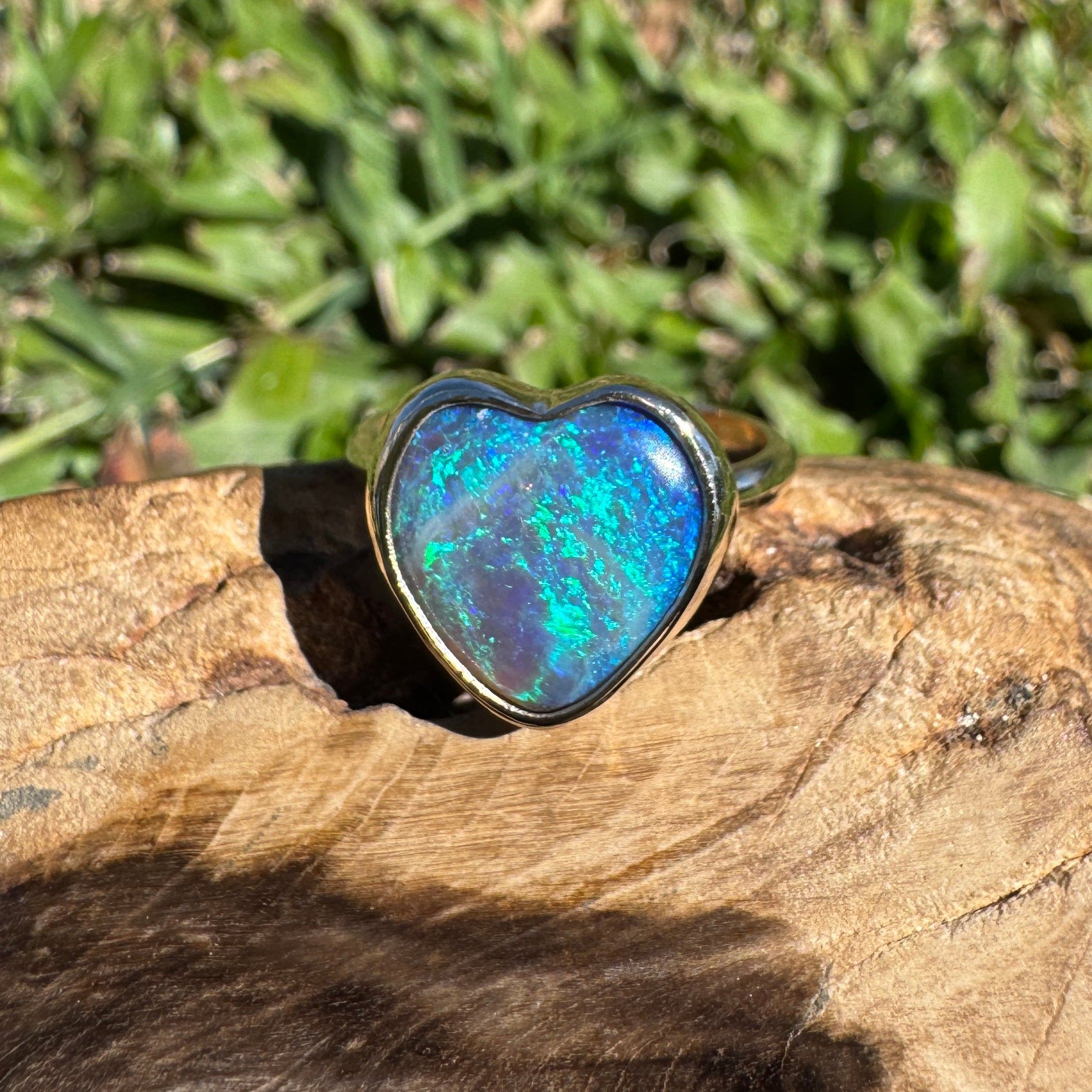 3.9ct Lightning Ridge Semi Black Opal Ring ~ 'Ningaloo Blaze' | 9ct Yellow Gold | Solid Australian Opal