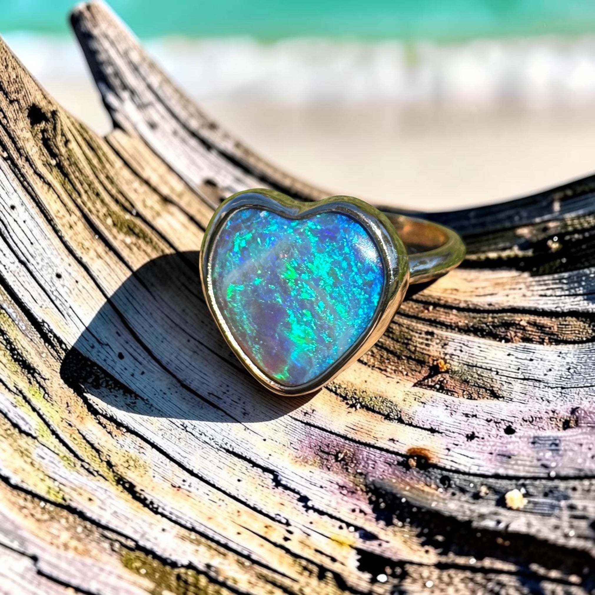 3.9ct Lightning Ridge Semi Black Opal Ring ~ 'Ningaloo Blaze' | 9ct Yellow Gold | Solid Australian Opal