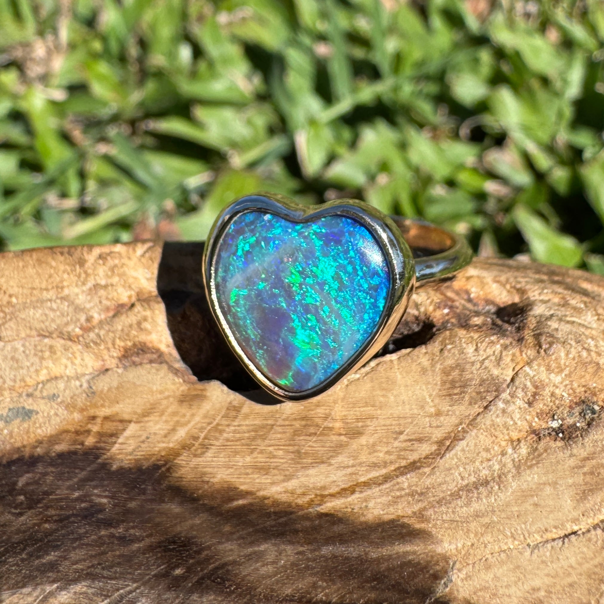 3.9ct Lightning Ridge Semi Black Opal Ring ~ 'Ningaloo Blaze' | 9ct Yellow Gold | Solid Australian Opal