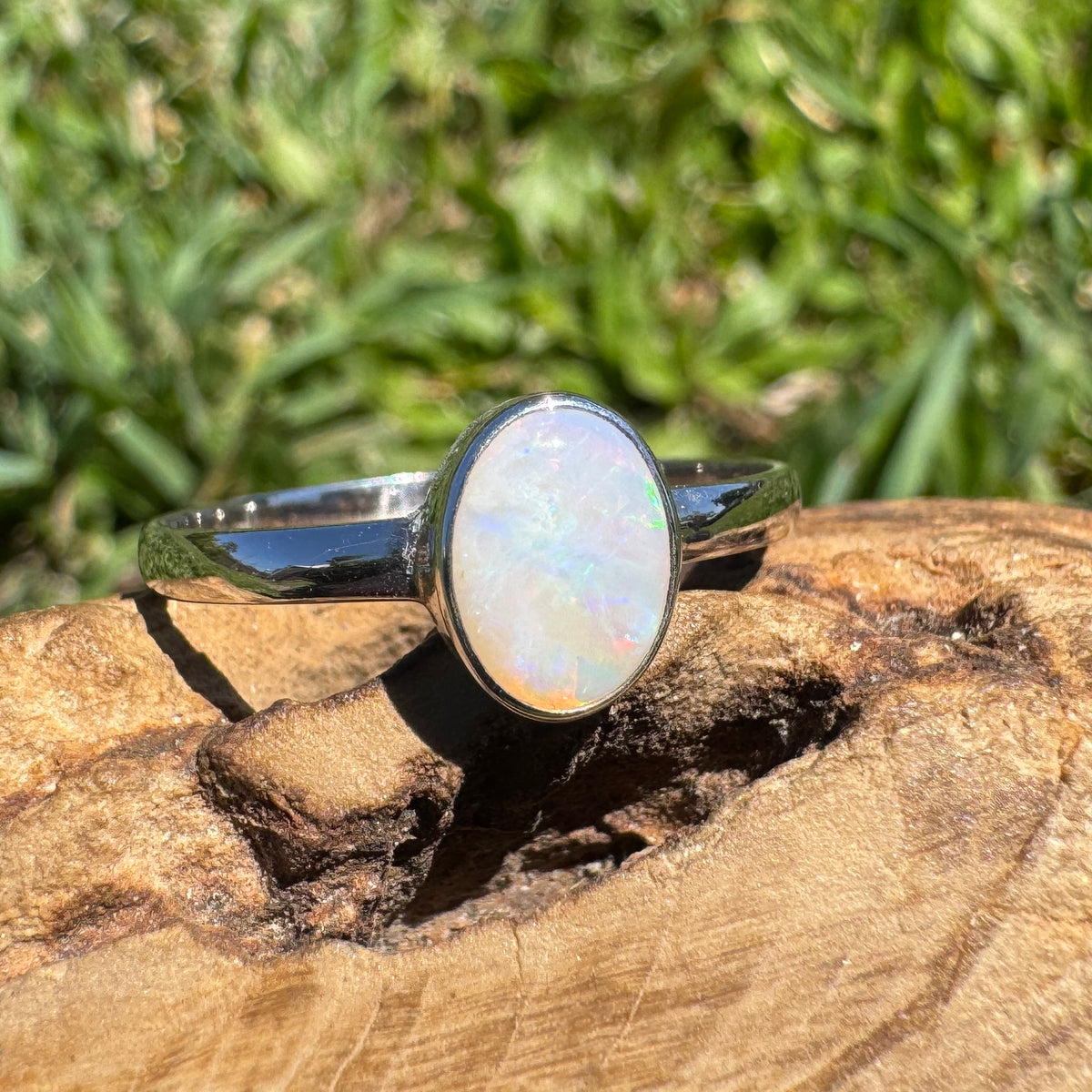 0.9ct Coober Pedy Opal Ring ~ 'Queenstown Firelight' | 925 Sterling Silver | Solid Australian Opal