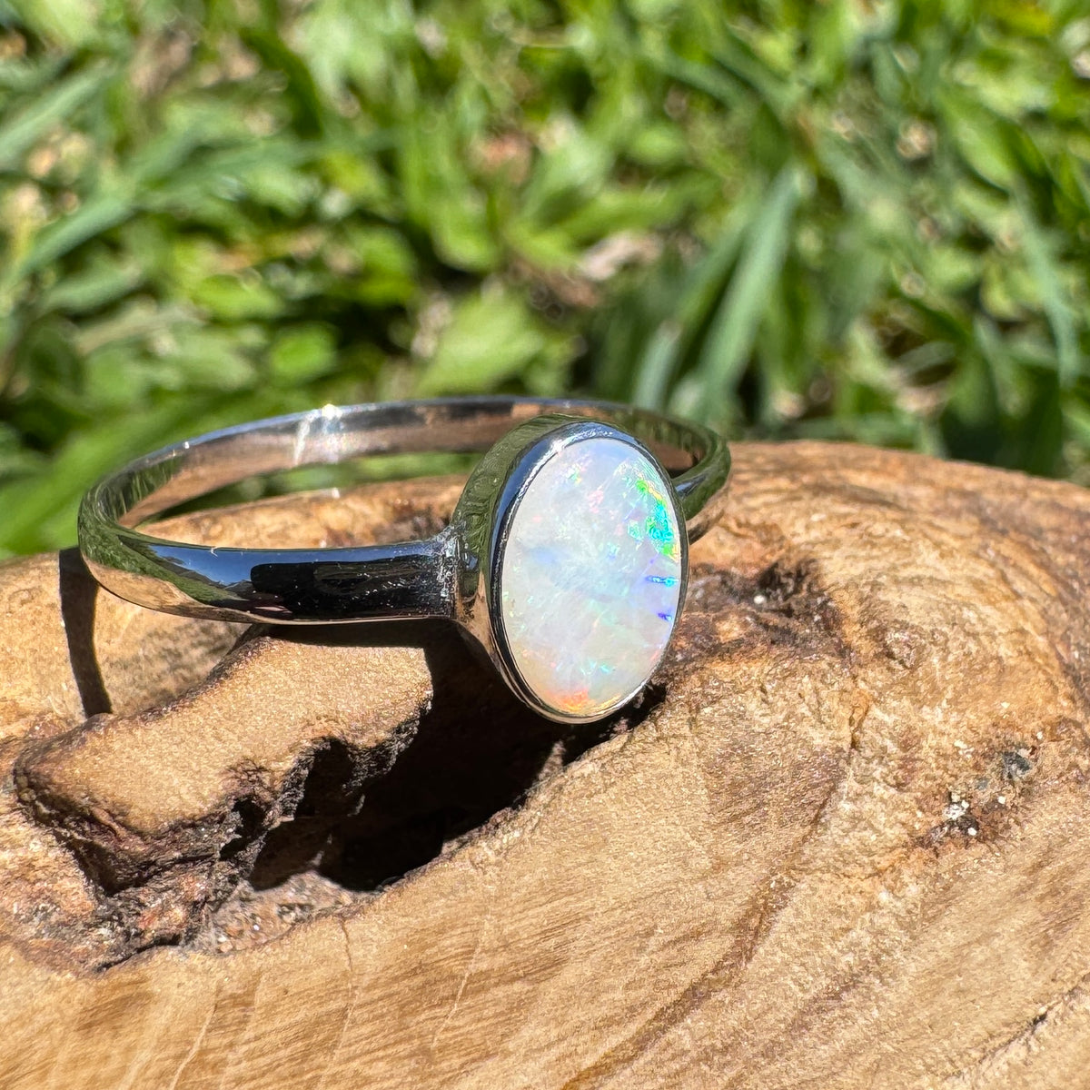 0.9ct Coober Pedy Opal Ring ~ 'Queenstown Firelight' | 925 Sterling Silver | Solid Australian Opal