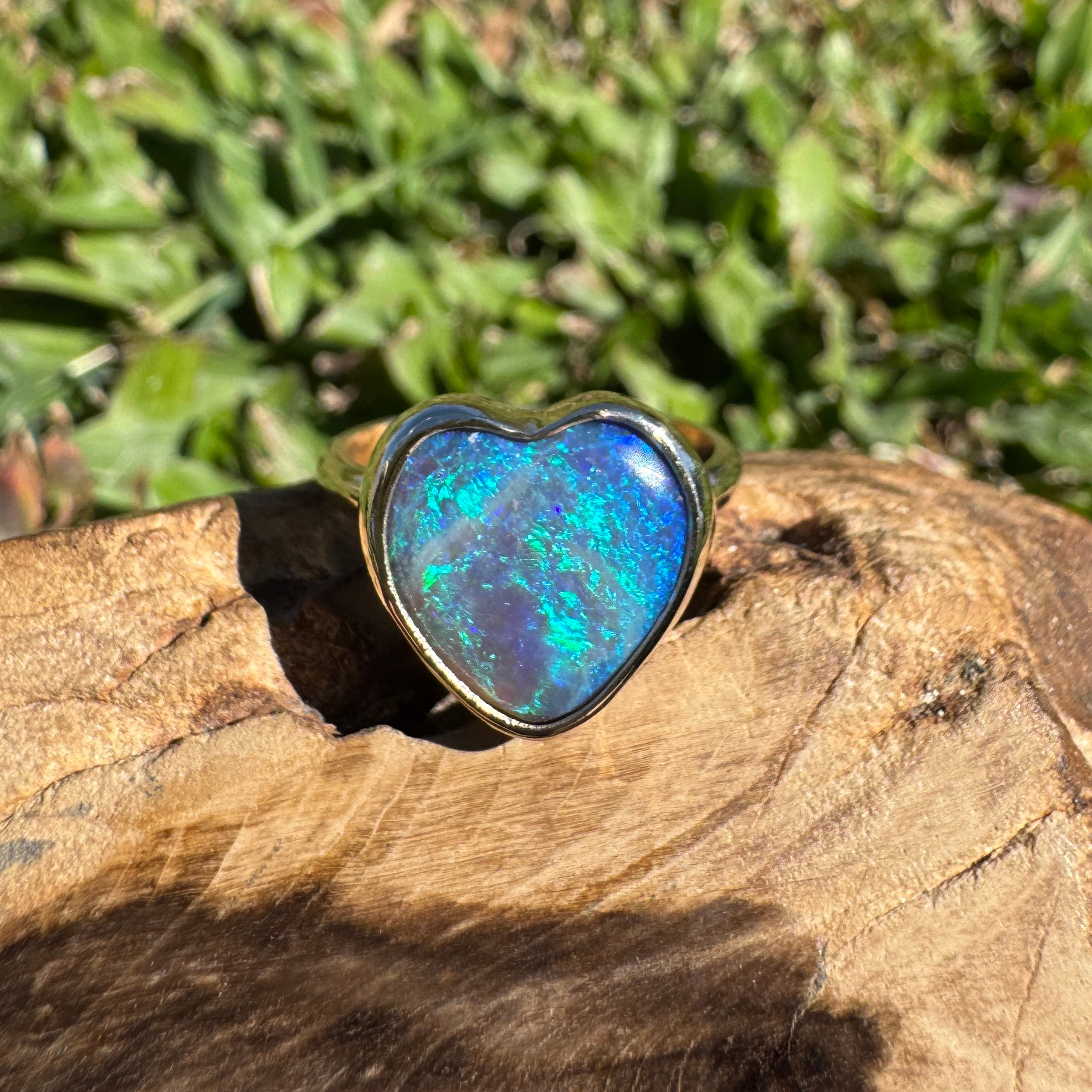 3.9ct Lightning Ridge Semi Black Opal Ring ~ 'Ningaloo Blaze' | 9ct Yellow Gold | Solid Australian Opal