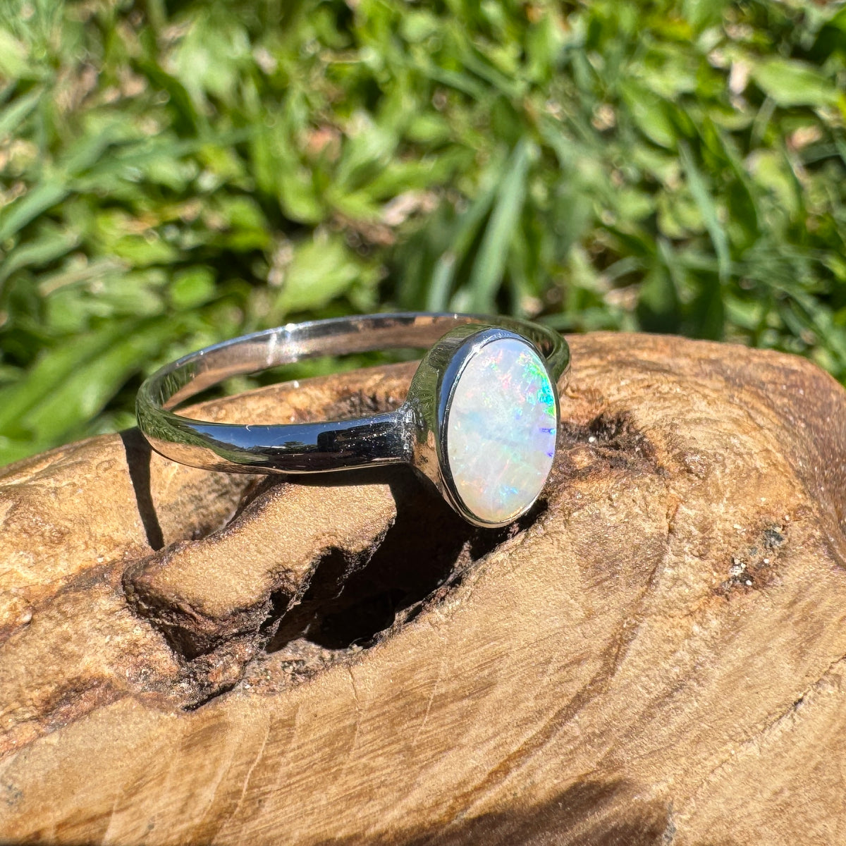 0.9ct Coober Pedy Opal Ring ~ 'Queenstown Firelight' | 925 Sterling Silver | Solid Australian Opal