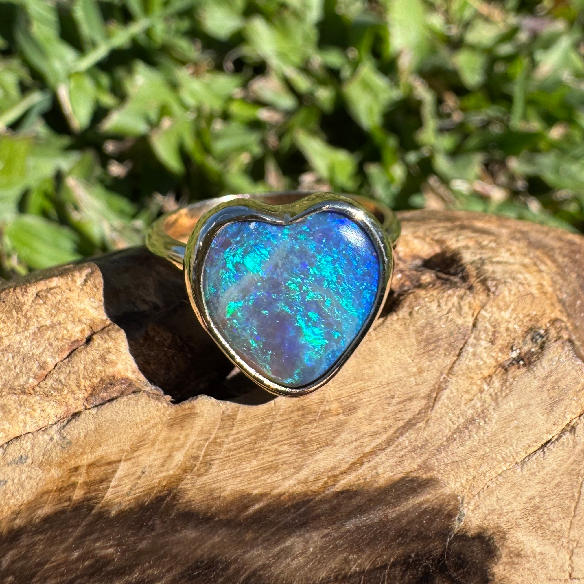 3.9ct Lightning Ridge Semi Black Opal Ring ~ 'Ningaloo Blaze' | 9ct Yellow Gold | Solid Australian Opal