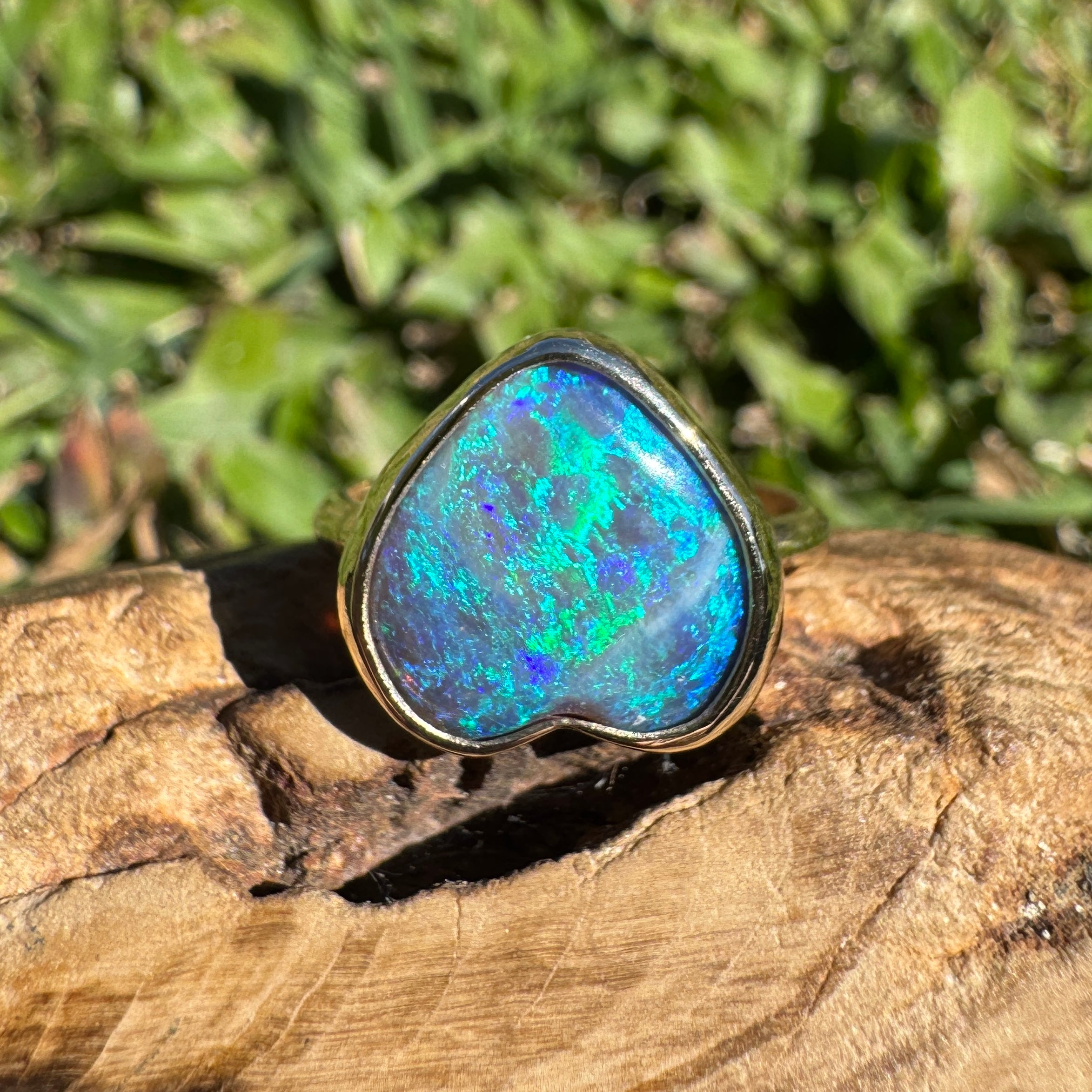 3.9ct Lightning Ridge Semi Black Opal Ring ~ 'Ningaloo Blaze' | 9ct Yellow Gold | Solid Australian Opal