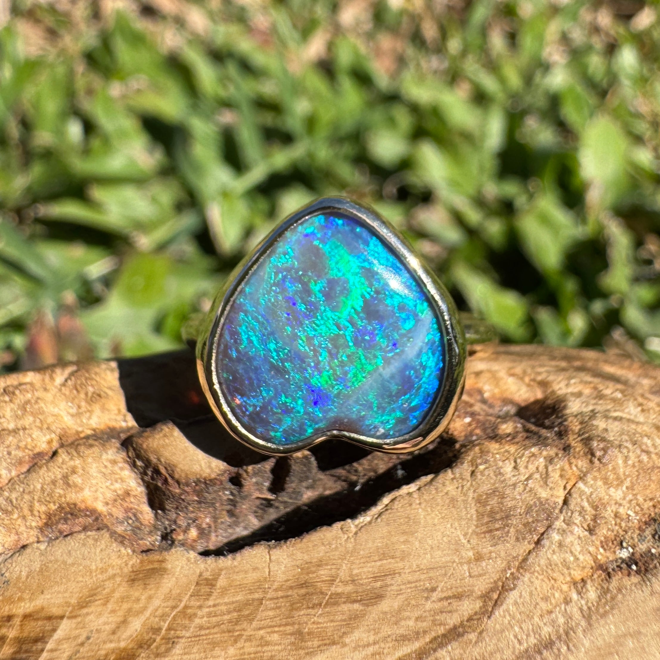 3.9ct Lightning Ridge Semi Black Opal Ring ~ 'Ningaloo Blaze' | 9ct Yellow Gold | Solid Australian Opal