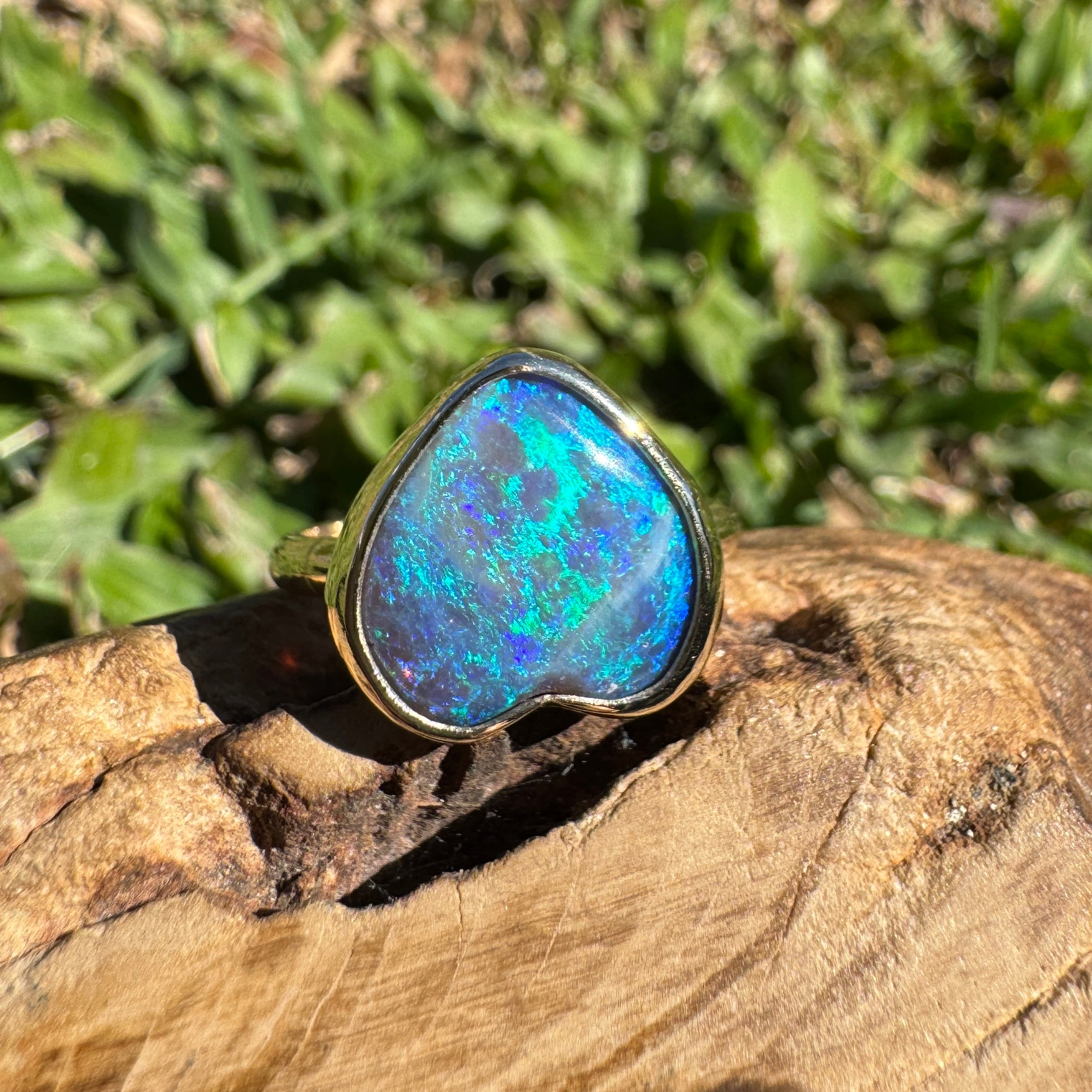 3.9ct Lightning Ridge Semi Black Opal Ring ~ 'Ningaloo Blaze' | 9ct Yellow Gold | Solid Australian Opal