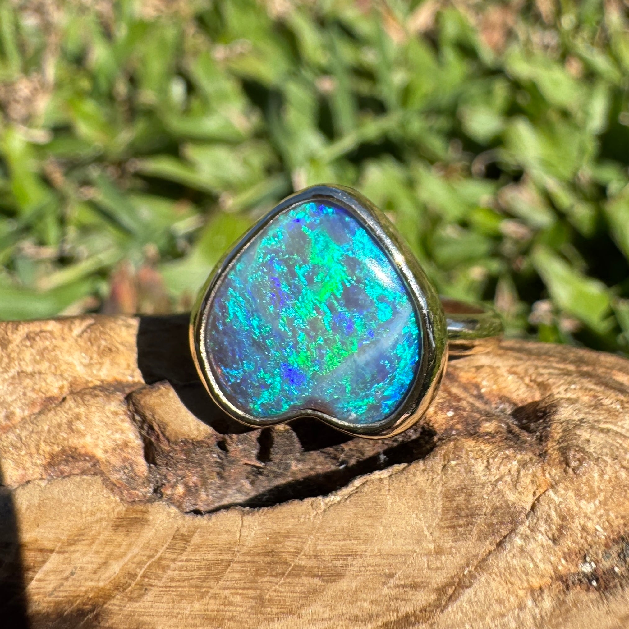 3.9ct Lightning Ridge Semi Black Opal Ring ~ 'Ningaloo Blaze' | 9ct Yellow Gold | Solid Australian Opal