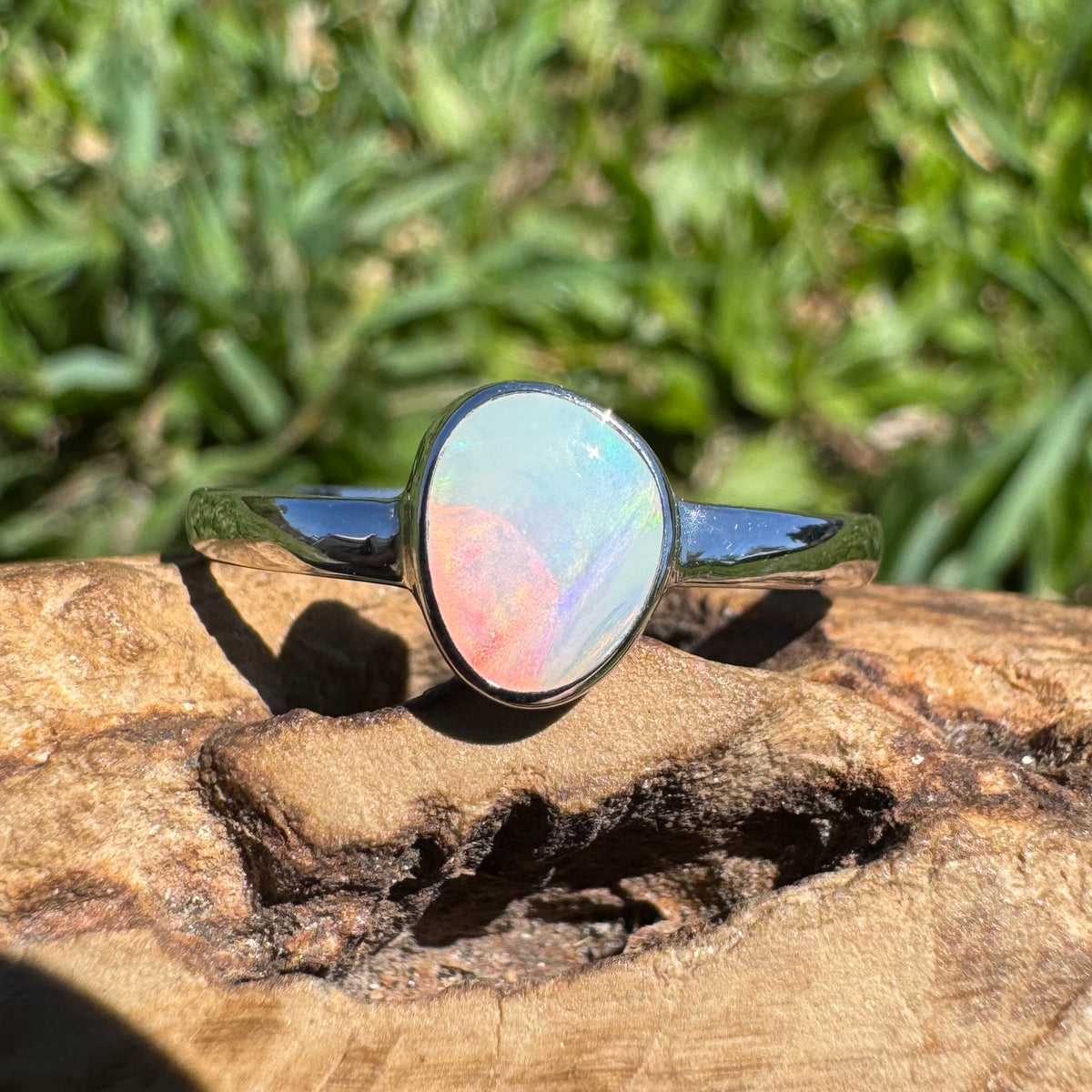 0.8ct Coober Pedy Opal Ring ~ 'Ellery Creek Blue' | 925 Sterling Silver | Solid Australian Opal