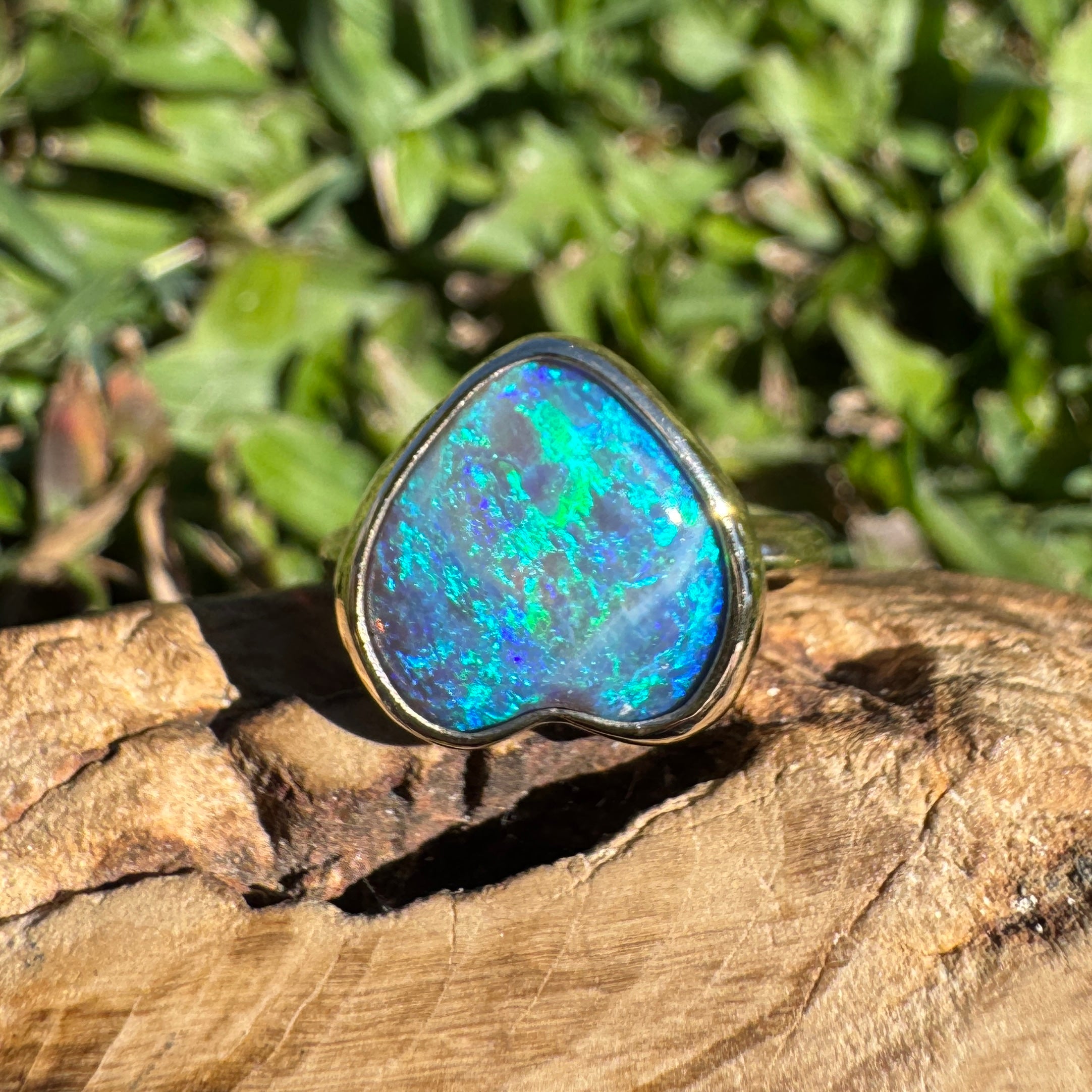 3.9ct Lightning Ridge Semi Black Opal Ring ~ 'Ningaloo Blaze' | 9ct Yellow Gold | Solid Australian Opal