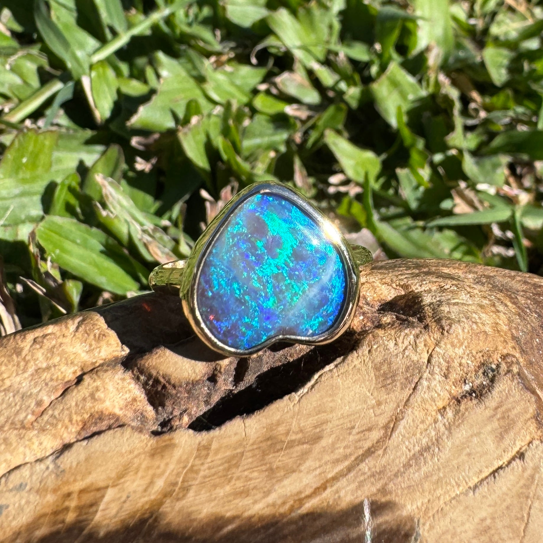 3.9ct Lightning Ridge Semi Black Opal Ring ~ 'Ningaloo Blaze' | 9ct Yellow Gold | Solid Australian Opal