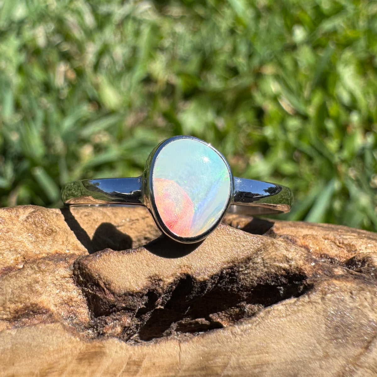 0.8ct Coober Pedy Opal Ring ~ 'Ellery Creek Blue' | 925 Sterling Silver | Solid Australian Opal